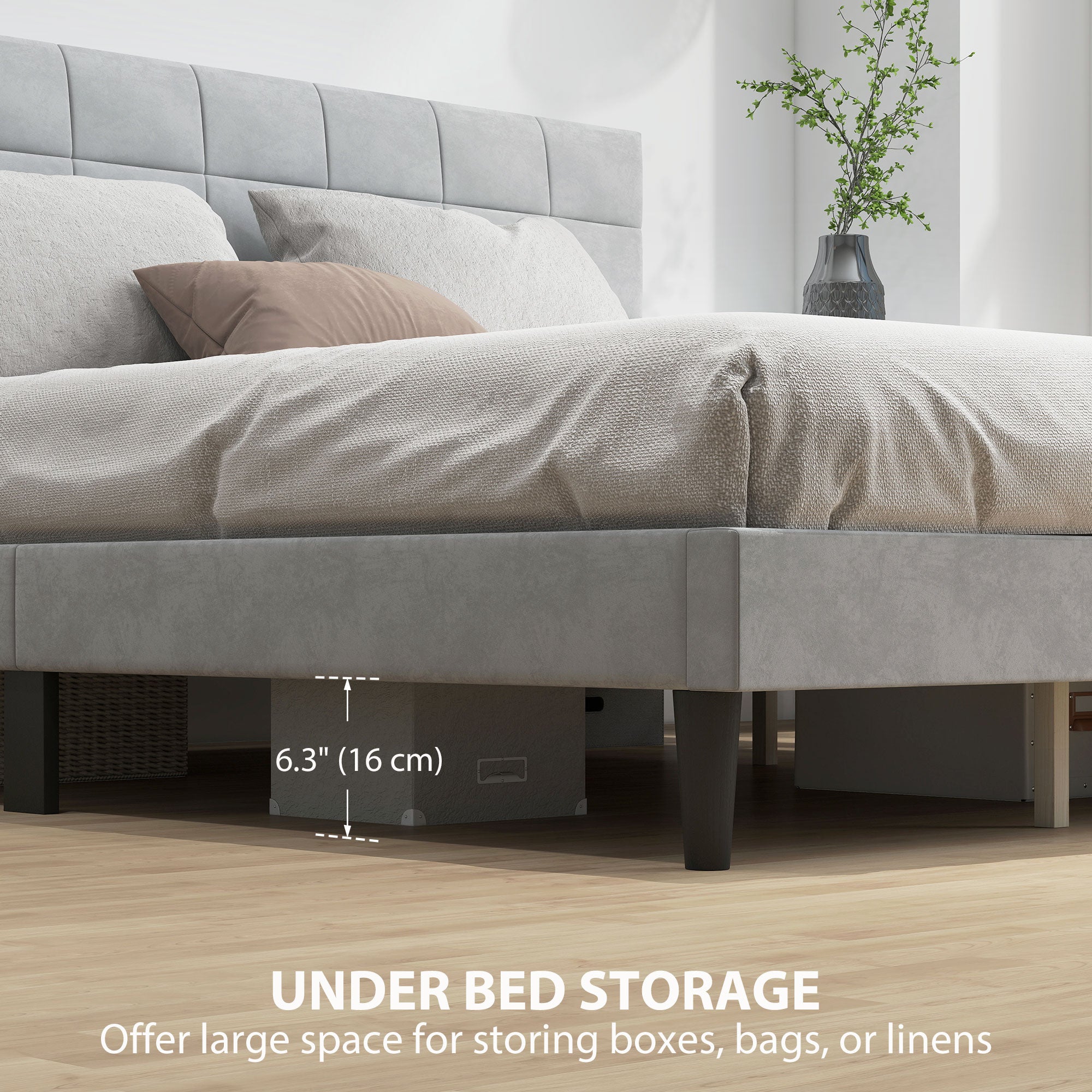 Queen Bed Frame Upholstered Grey-DECOROLALA