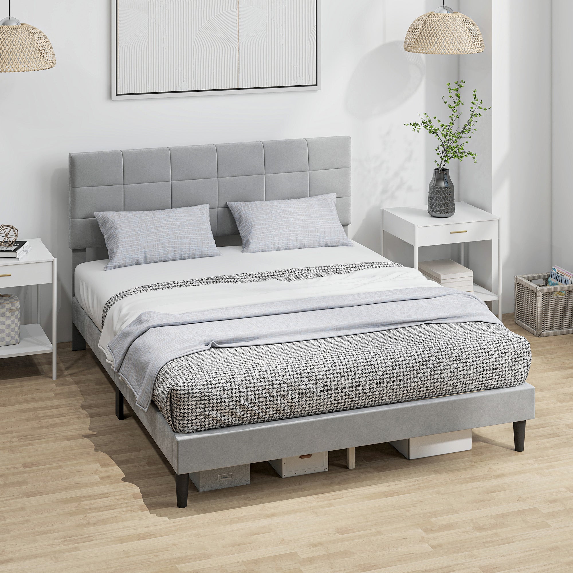 Queen Bed Frame Upholstered Grey-DECOROLALA