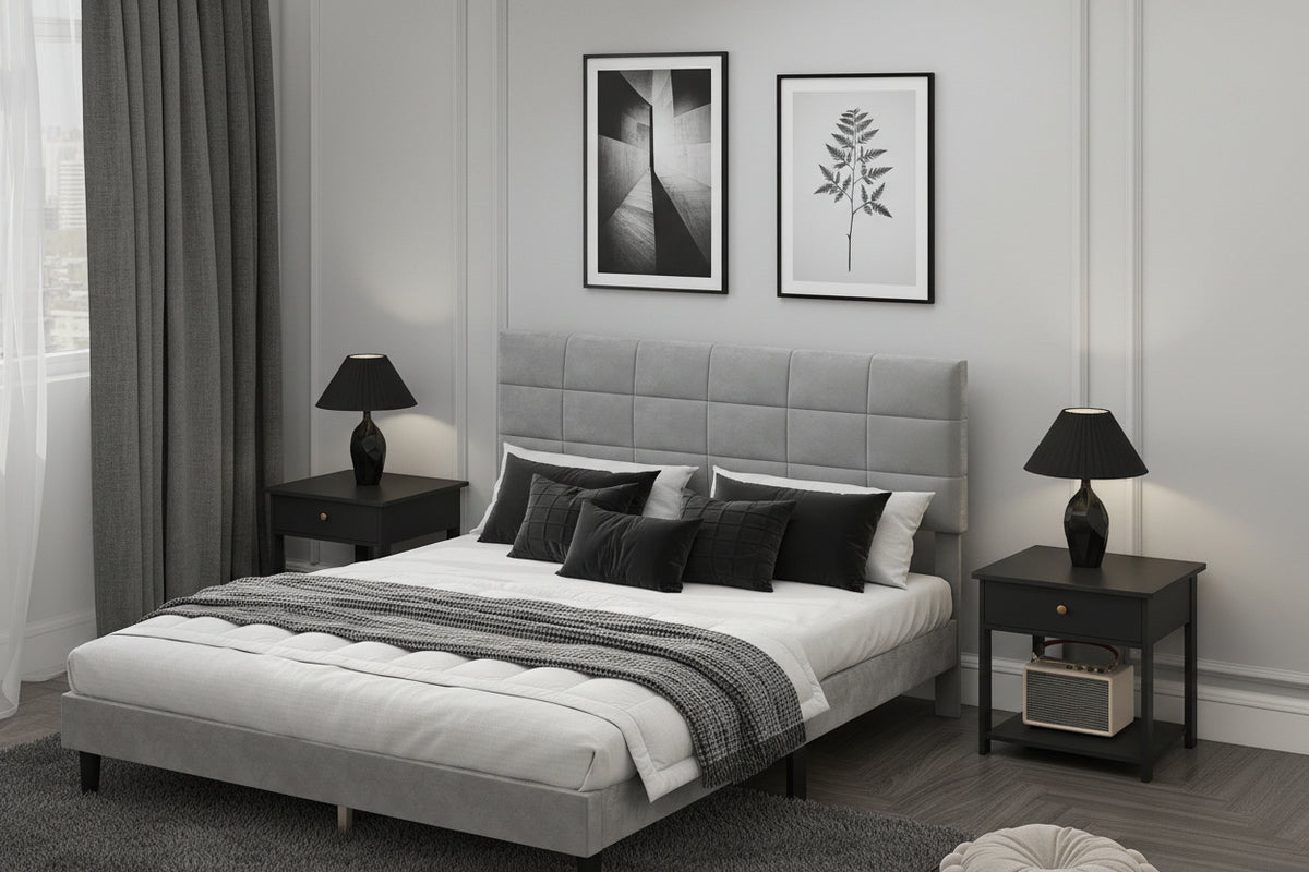 Queen Bed Frame Upholstered Grey-DECOROLALA