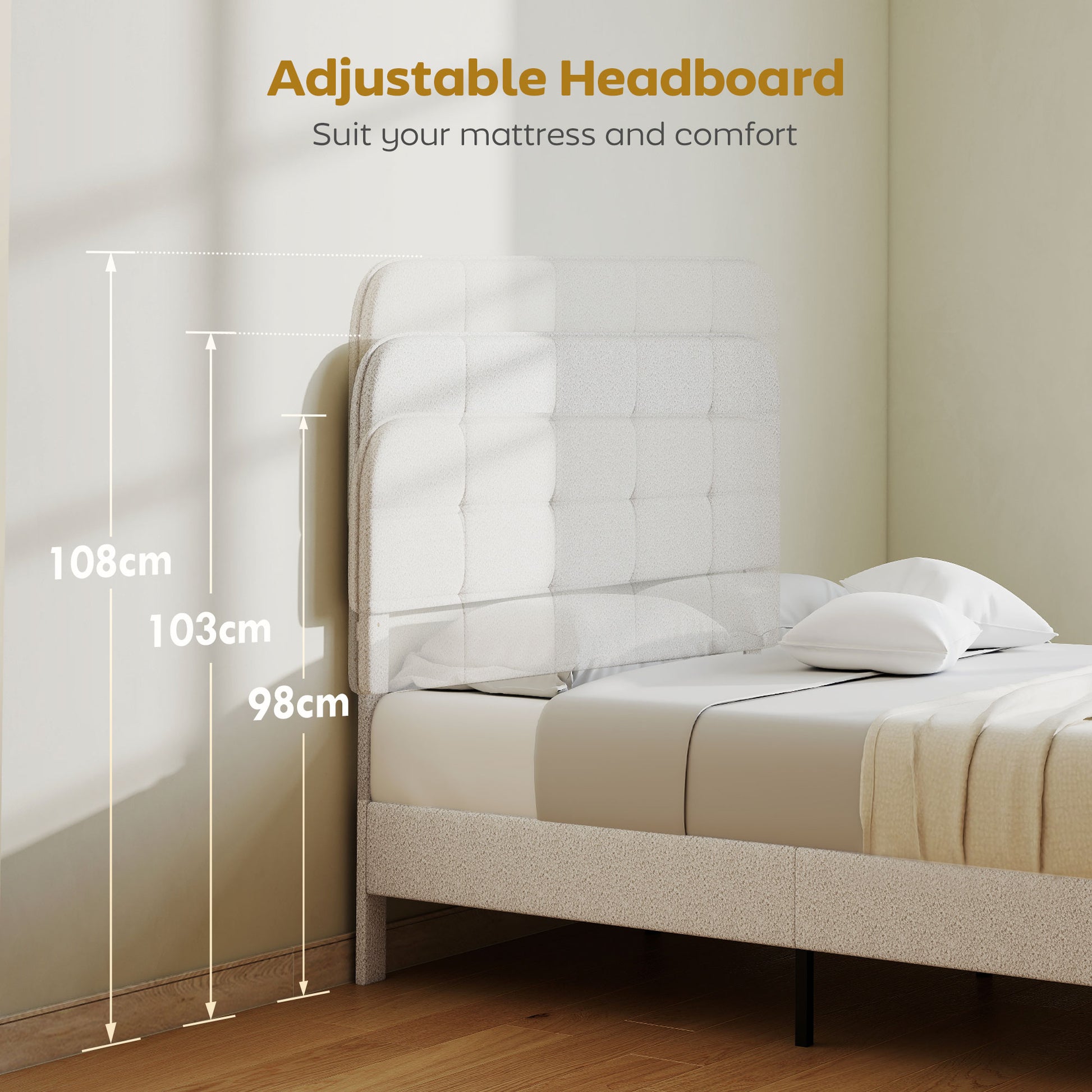 Queen Bed Frame Upholstered White Adjustable-DECOROLALA