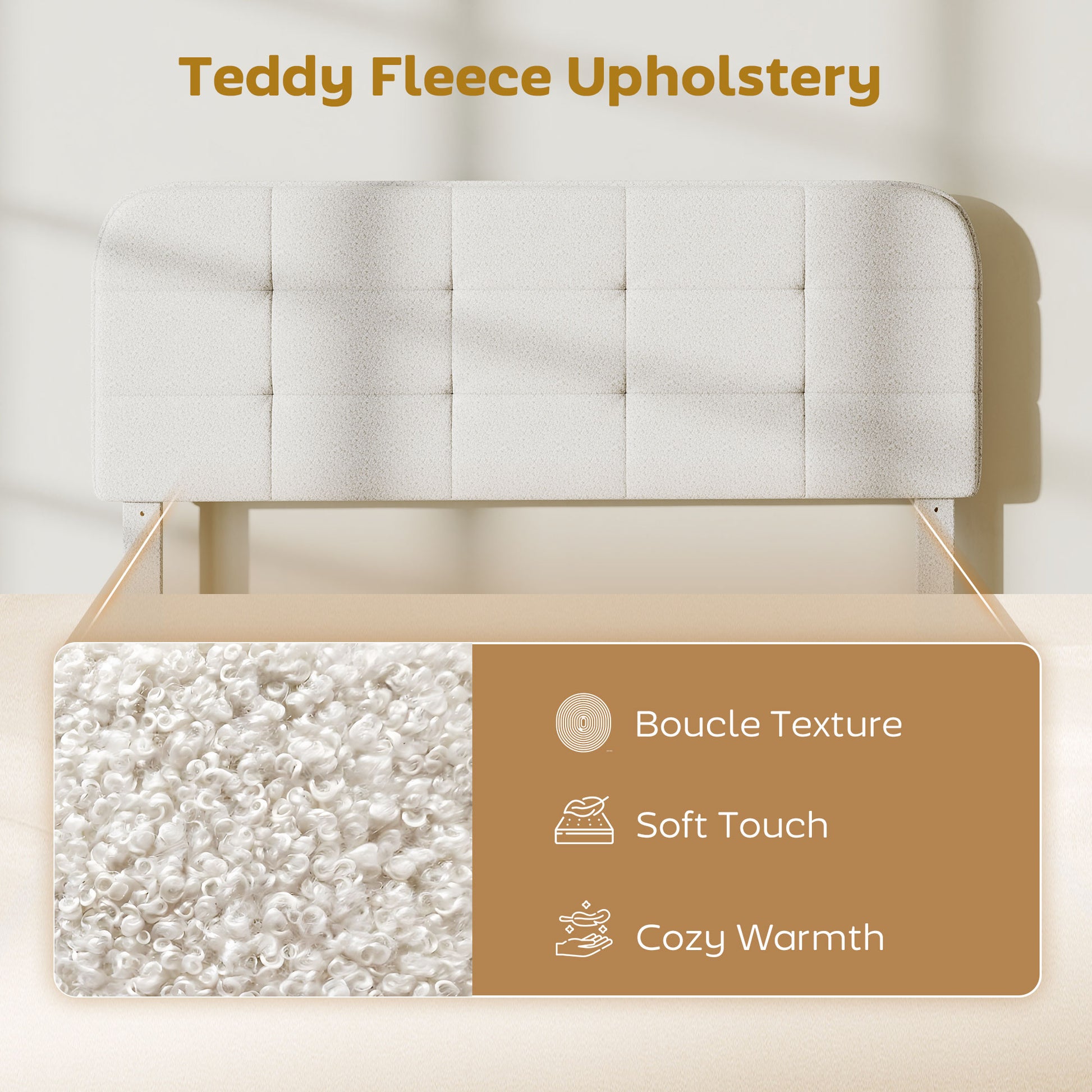 Queen Bed Frame Upholstered White Adjustable-DECOROLALA
