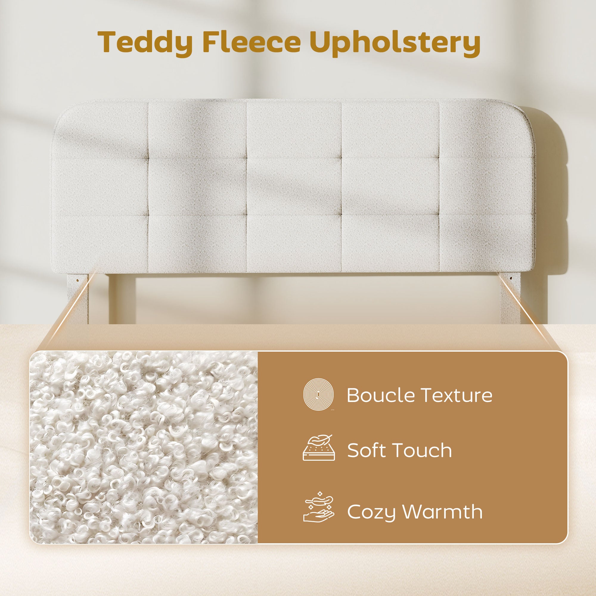 Queen Bed Frame Upholstered White Adjustable-DECOROLALA