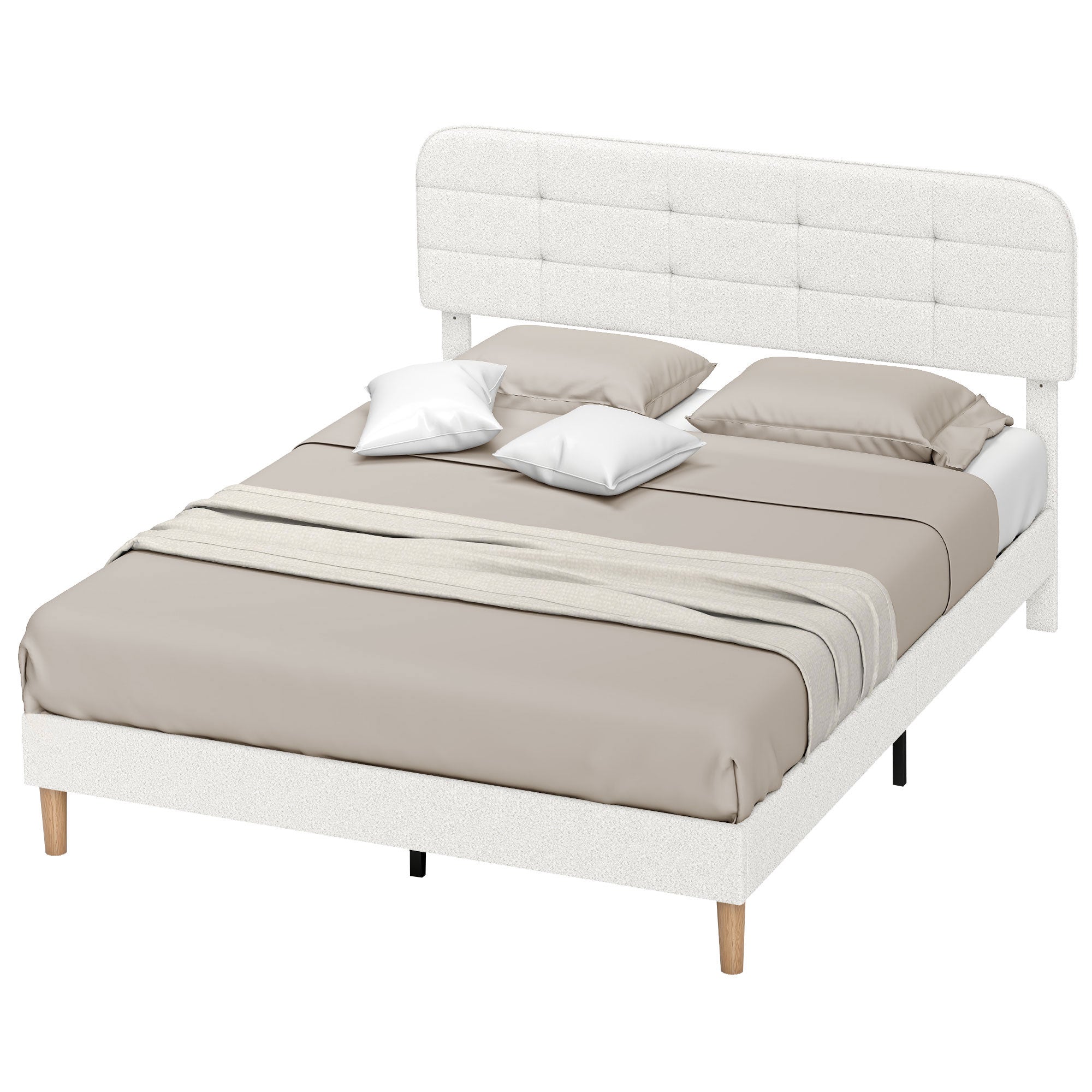 Queen Bed Frame Upholstered White Adjustable-DECOROLALA