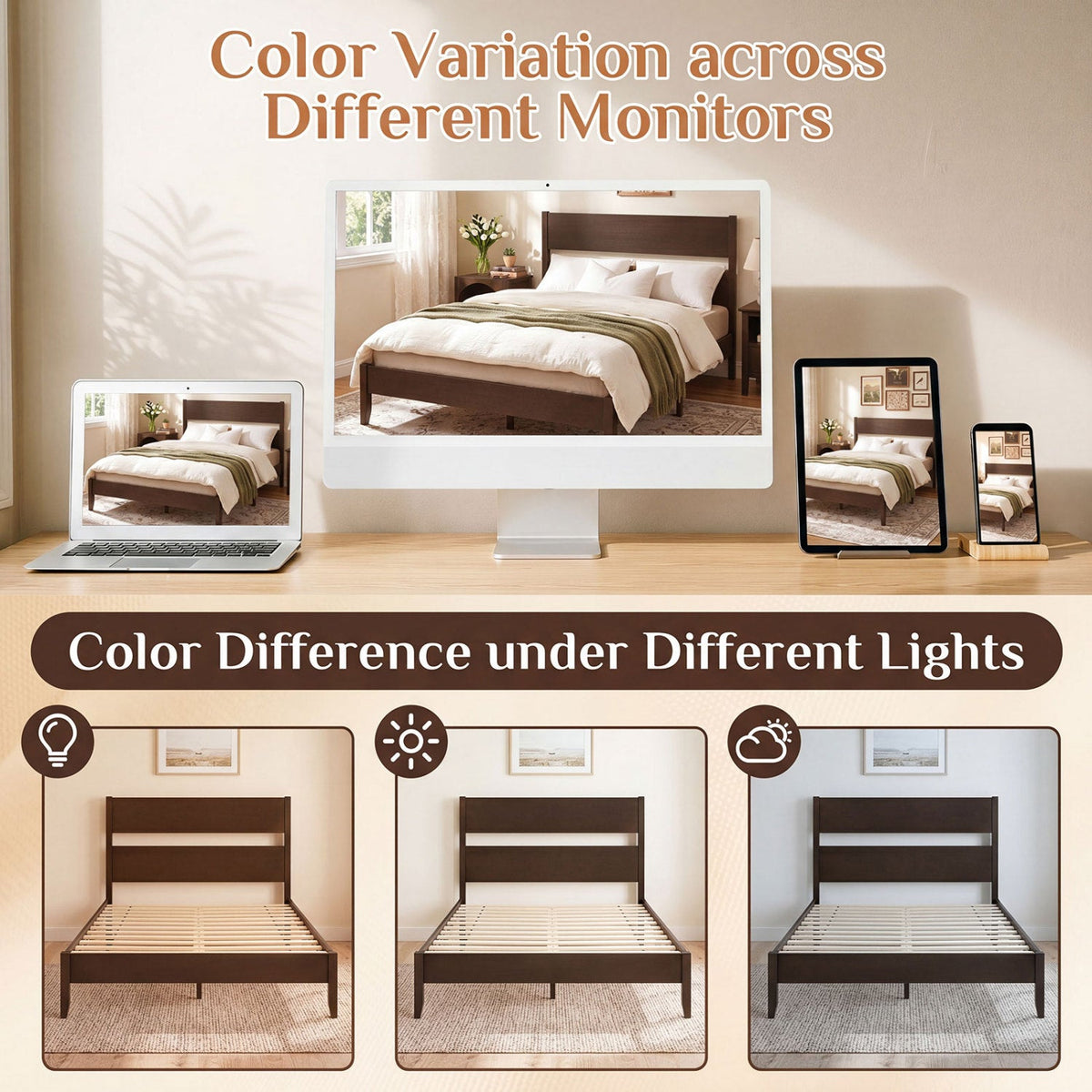 Queen Bed Frame with Headboard and Solid Wood Legs 12 Slats-Beds & Bed Frames-DECOROLALA