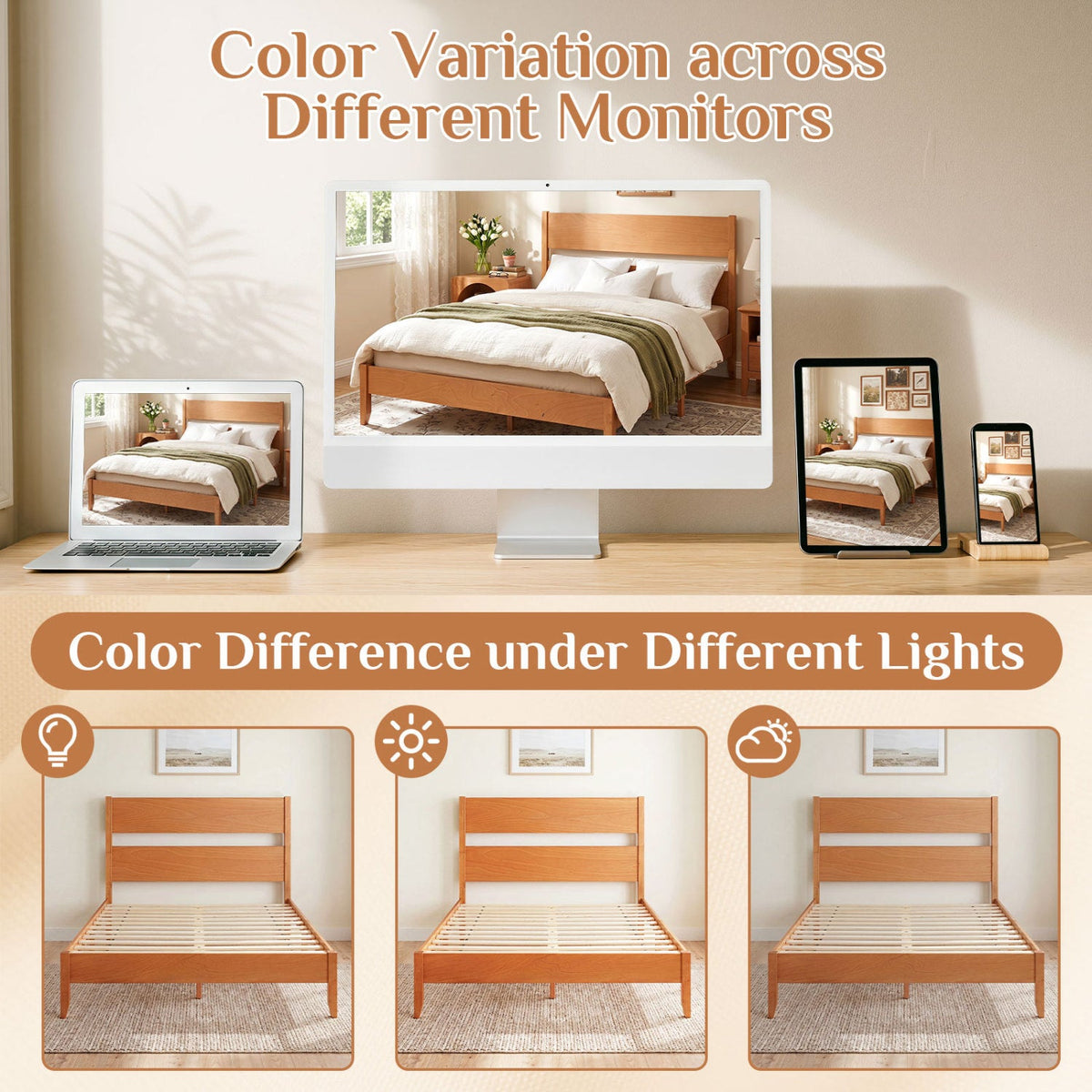 Queen Bed Frame with Headboard and Solid Wood Legs 12 Slats-Beds & Bed Frames-DECOROLALA