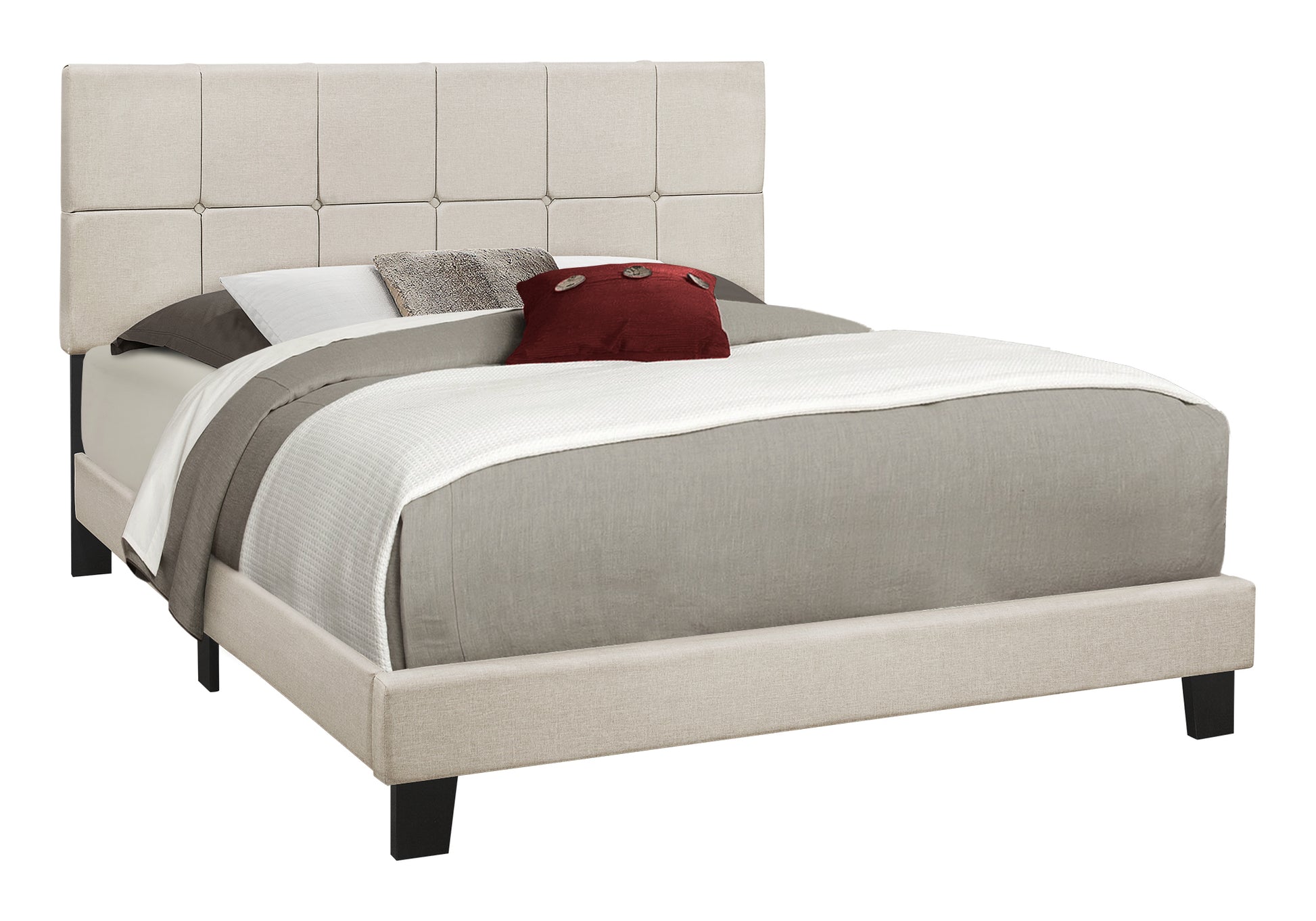 Queen Platform Bed Frame, Beige Linen Upholstered-Bed-DECOROLALA