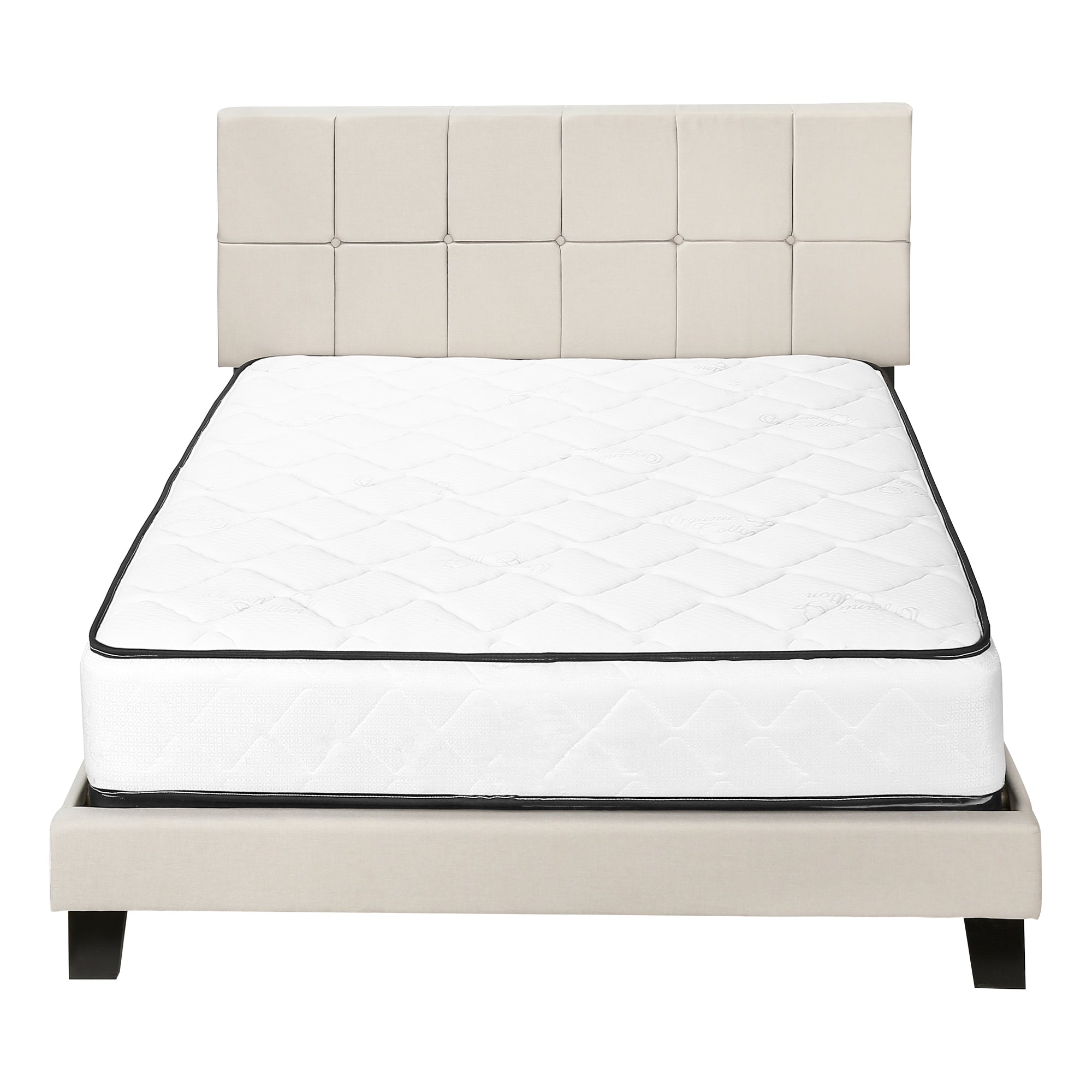 Queen Platform Bed Frame, Beige Linen Upholstered-Bed-DECOROLALA