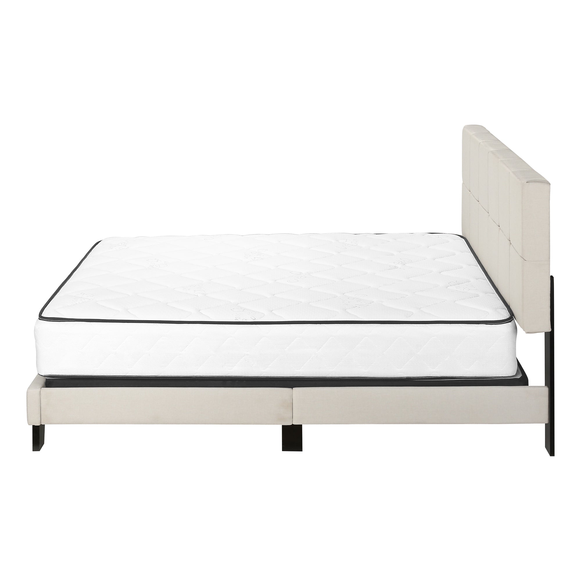 Queen Platform Bed Frame, Beige Linen Upholstered-Bed-DECOROLALA
