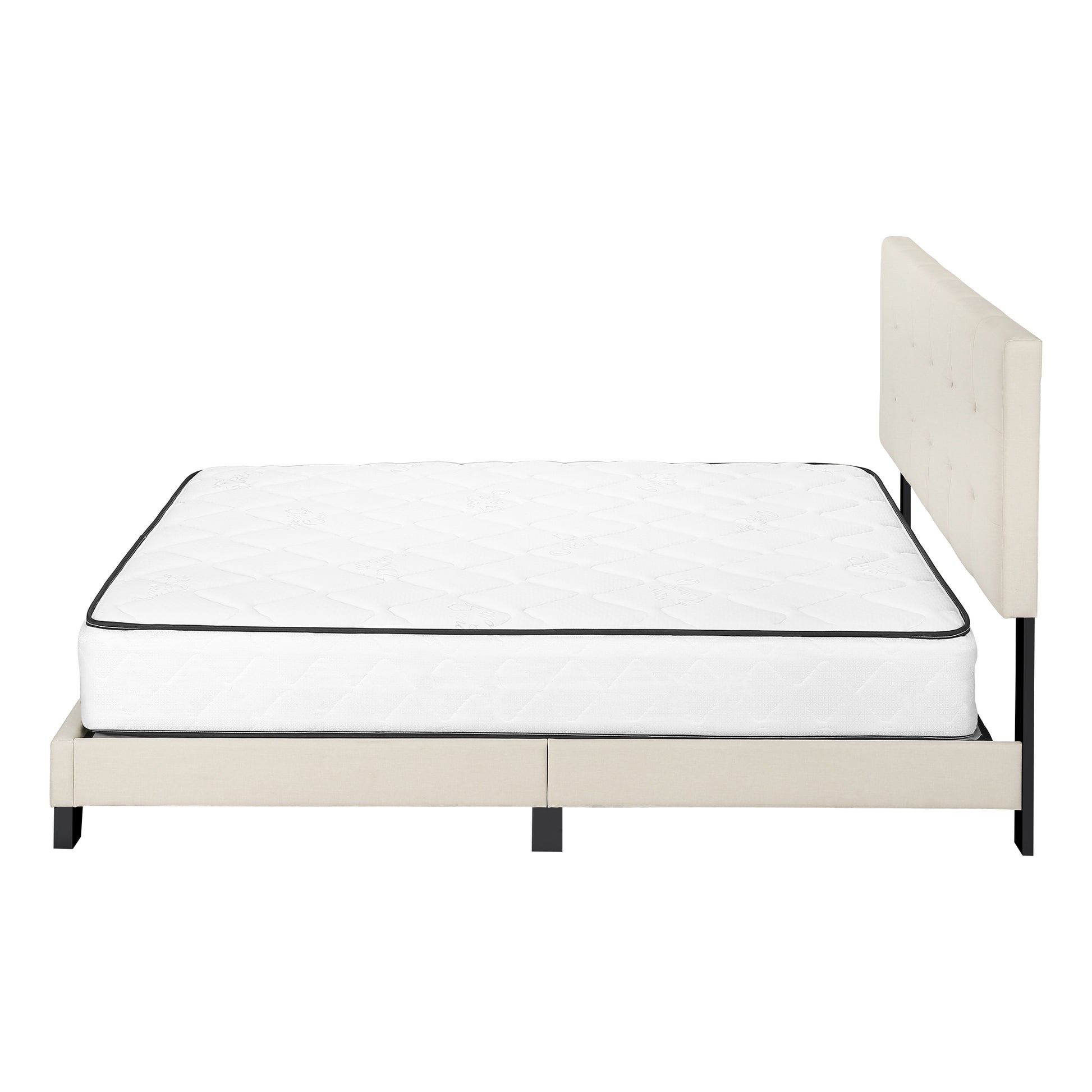 Queen Platform Bed Frame with Grey Linen Upholstery-Bed-DECOROLALA