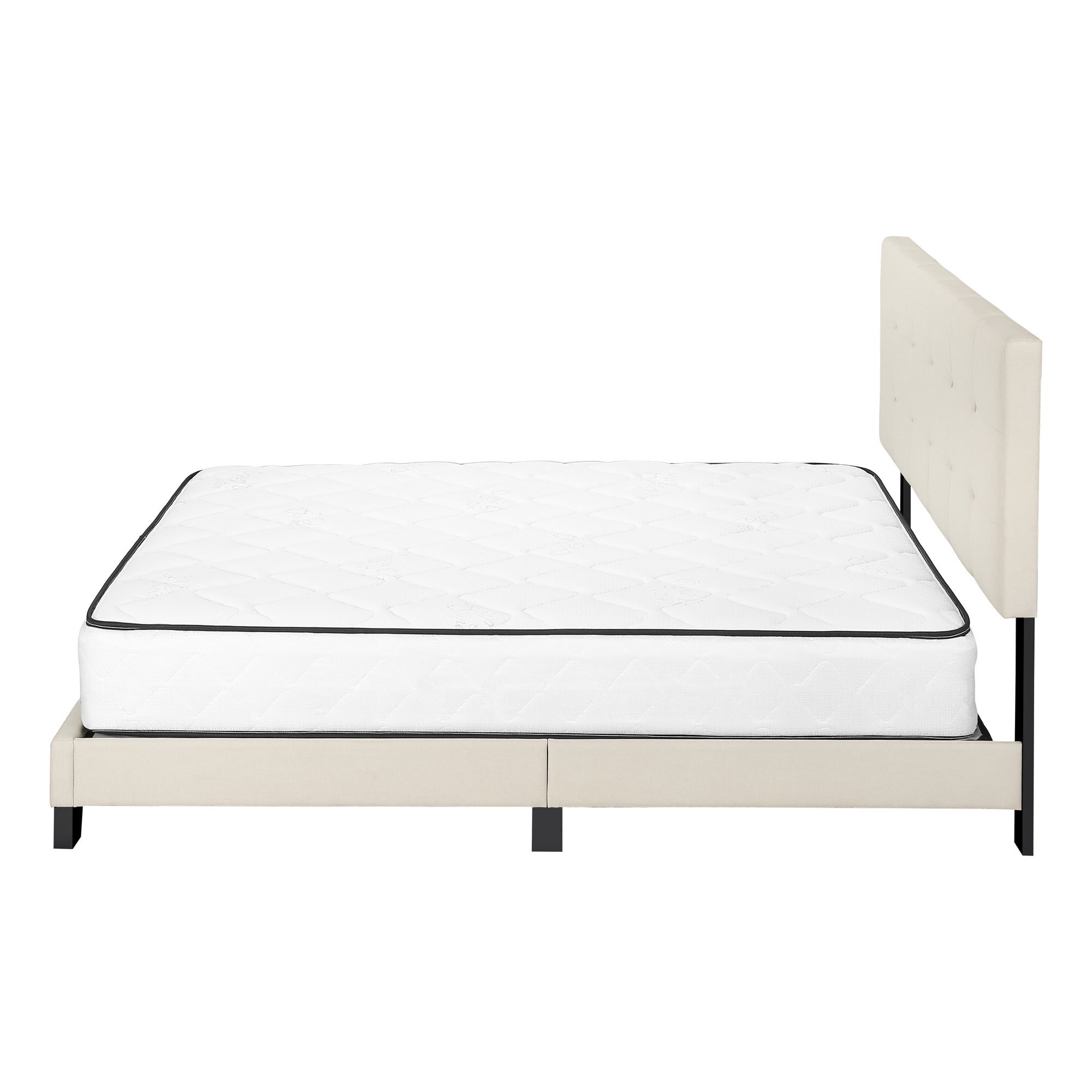 Queen Platform Bed Frame with Grey Linen Upholstery-Bed-DECOROLALA