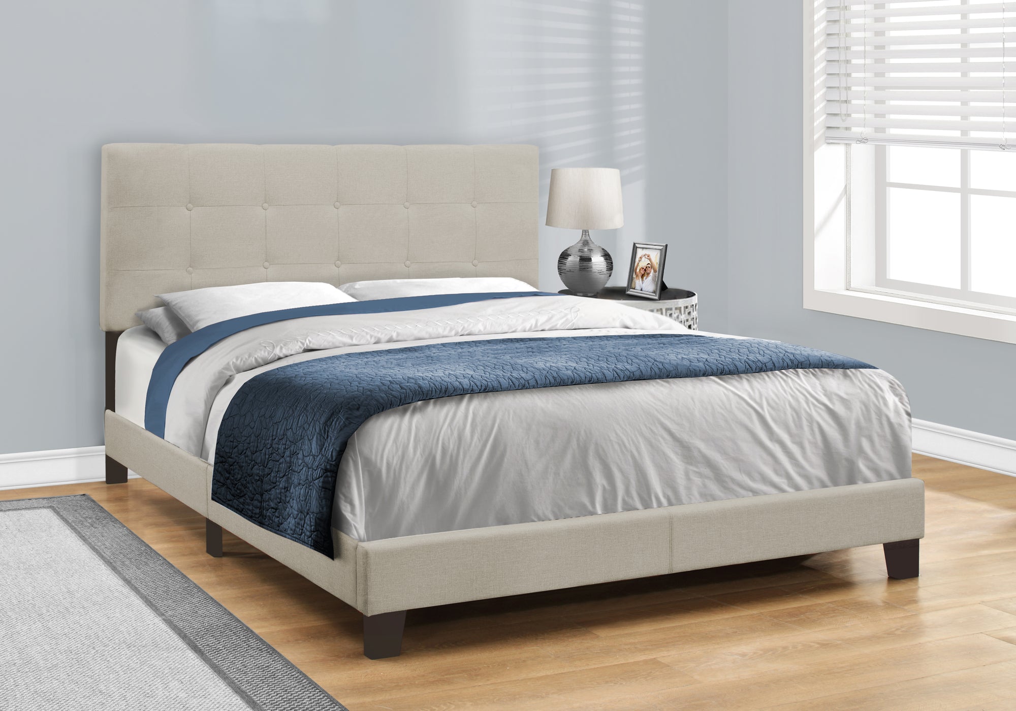 Queen Platform Bed Frame with Grey Linen Upholstery-Bed-DECOROLALA