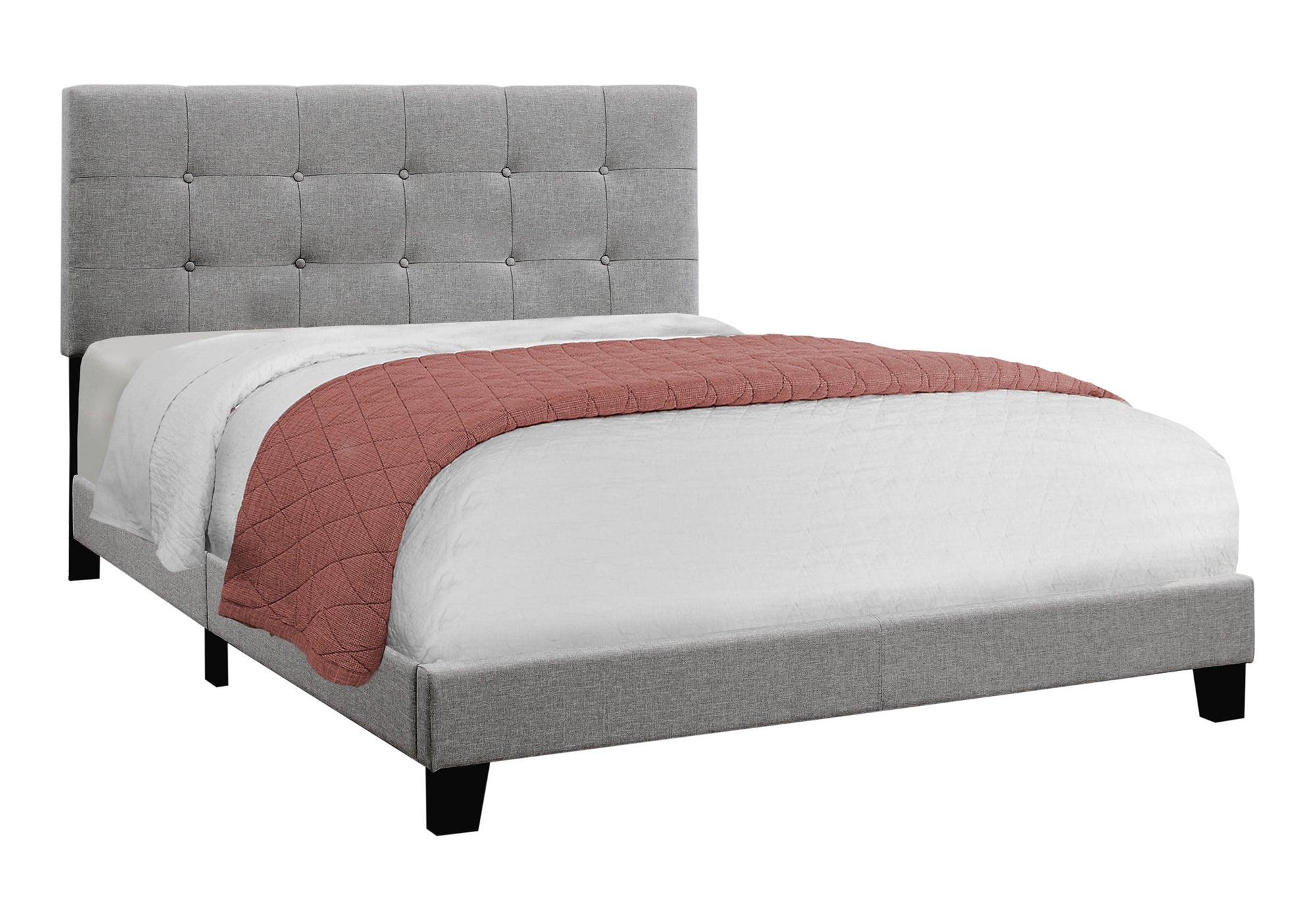 Queen Platform Bed Frame with Grey Linen Upholstery-Bed-DECOROLALA