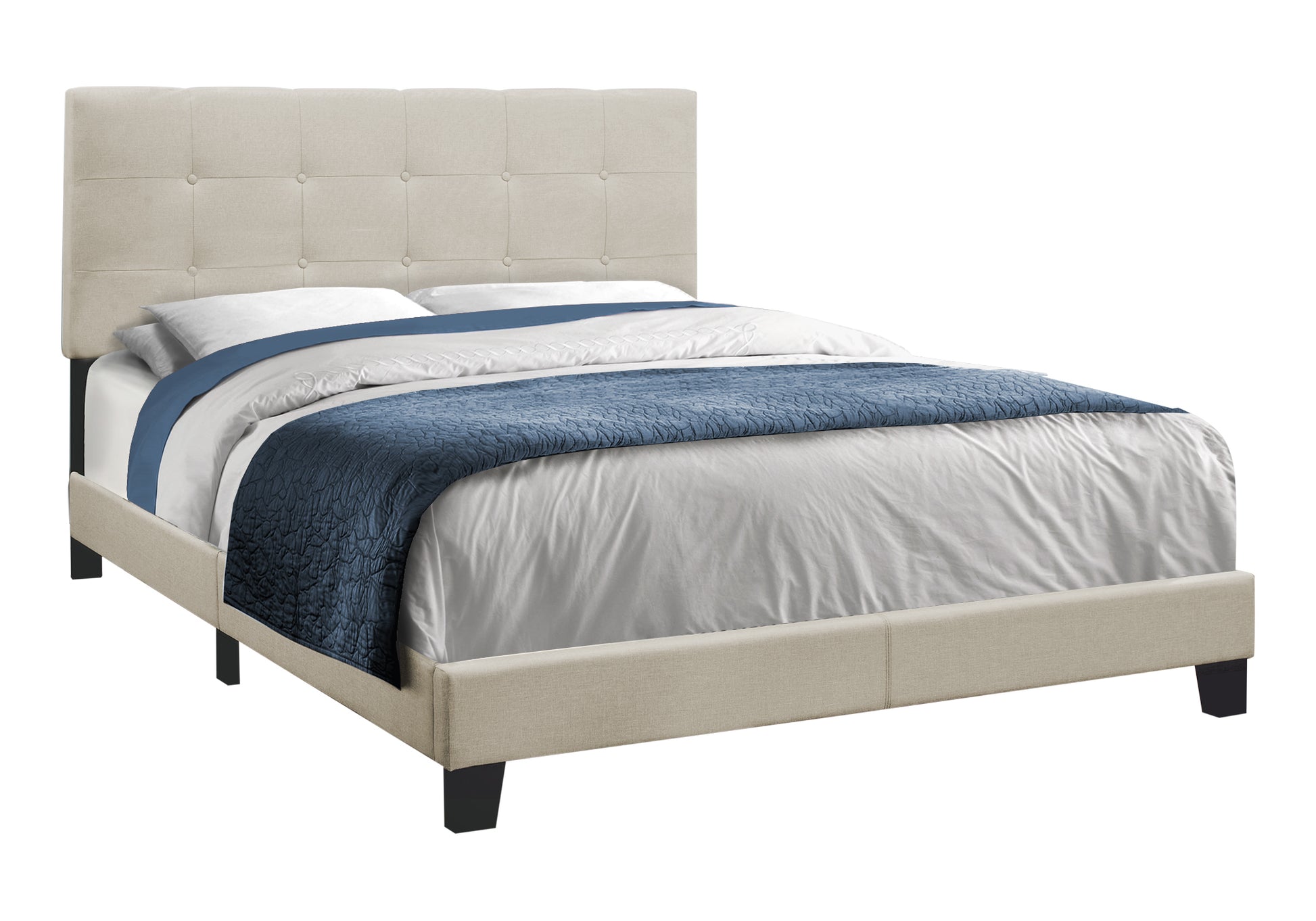 Queen Platform Bed Frame with Grey Linen Upholstery-Bed-DECOROLALA