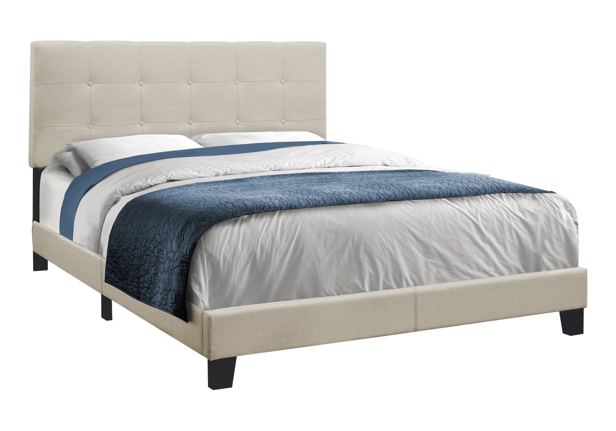 Queen Platform Bed Frame with Grey Linen Upholstery-Bed-DECOROLALA
