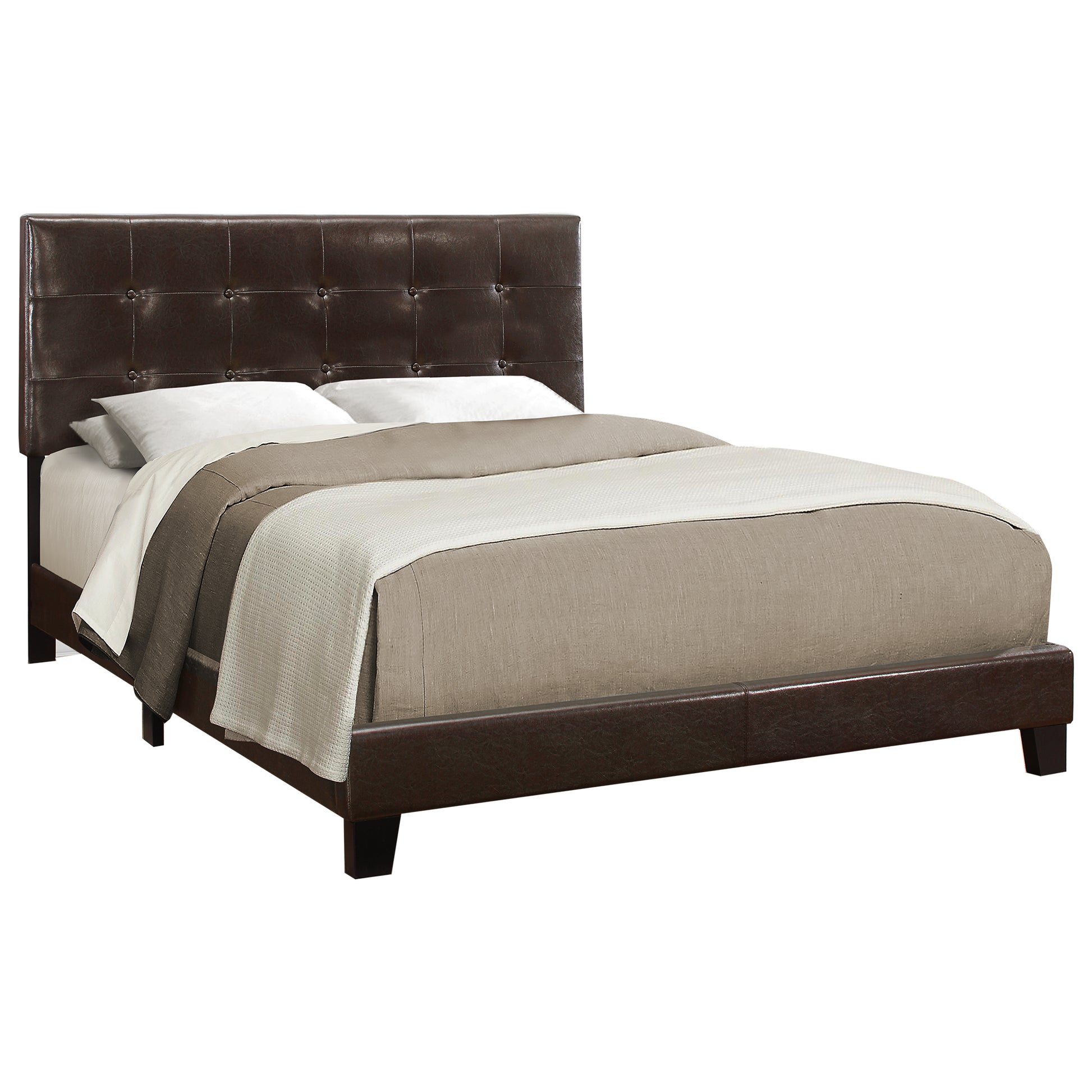 Queen Platform Bed Frame with Grey Linen Upholstery-Bed-DECOROLALA
