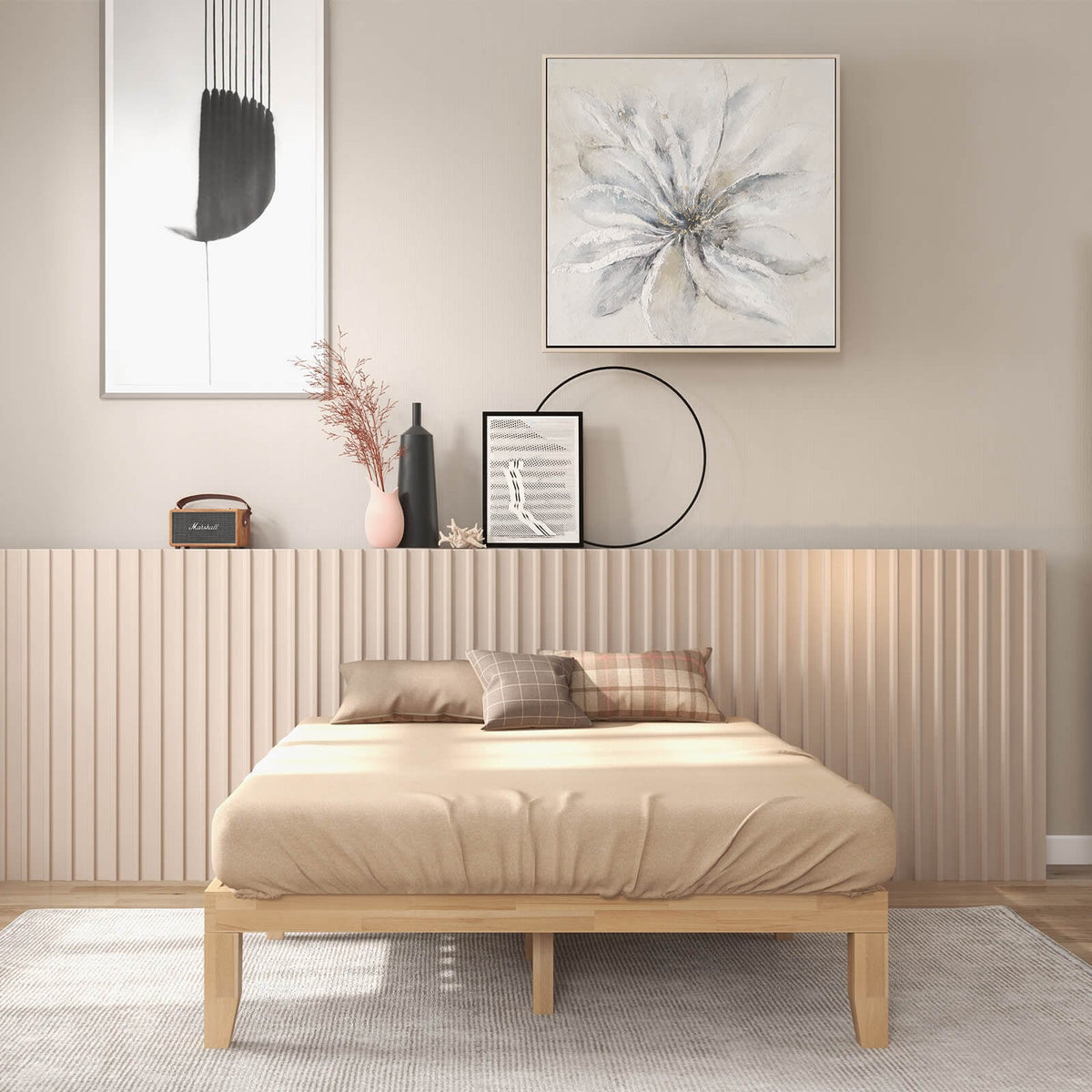 Queen Size 14 Inch Wooden Bed Mattress Frame-Natural-Simple Bed Frame-DECOROLALA