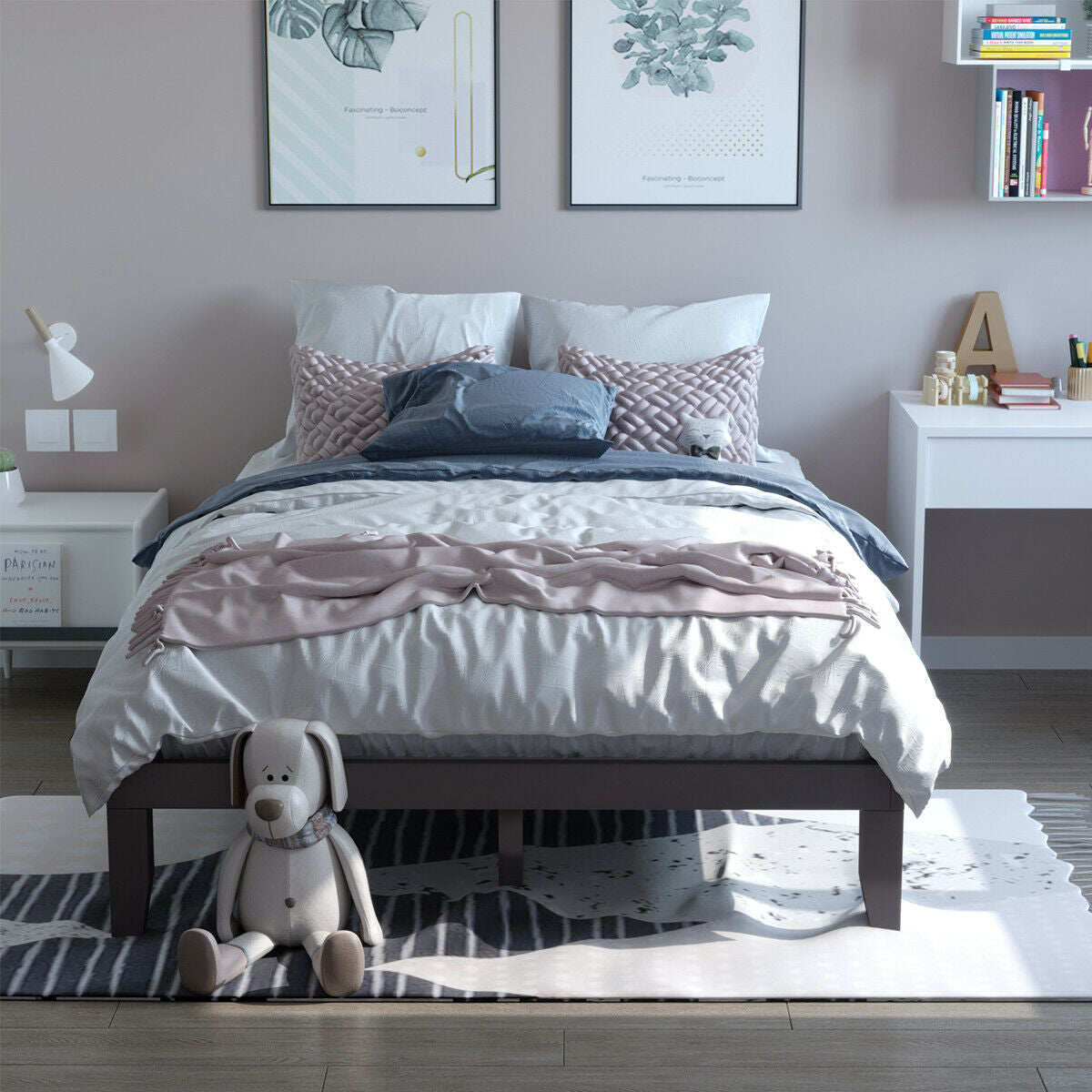 Queen Size 14 Inch Wooden Bed Mattress Frame-Simple Bed Frame-DECOROLALA