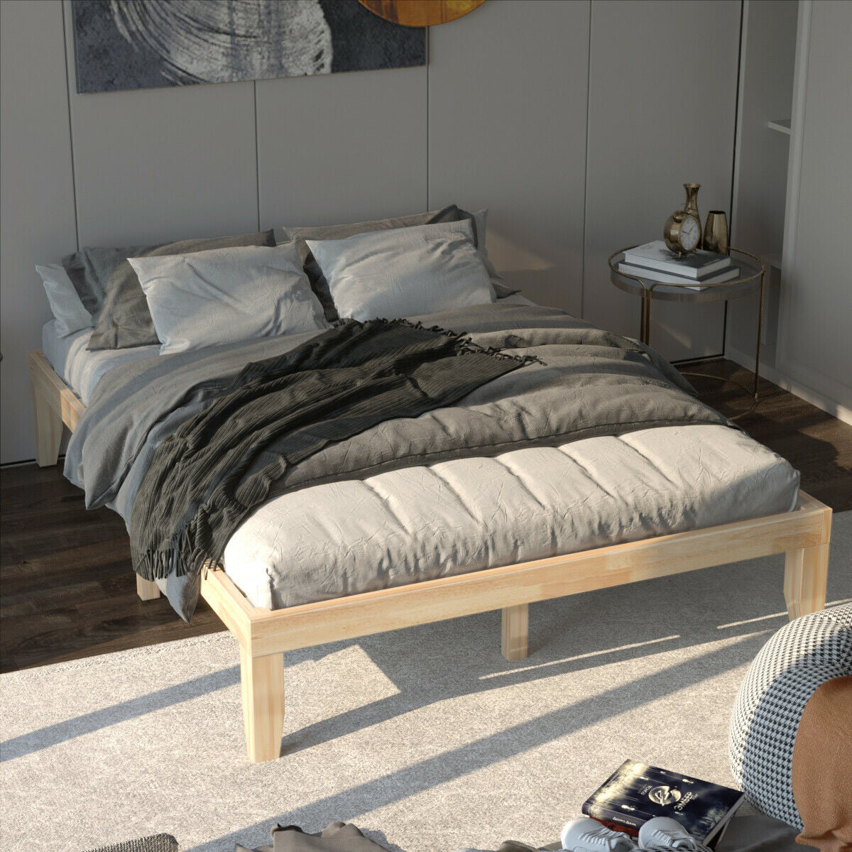 Queen Size 14 Inch Wooden Bed Mattress Frame-Simple Bed Frame-DECOROLALA