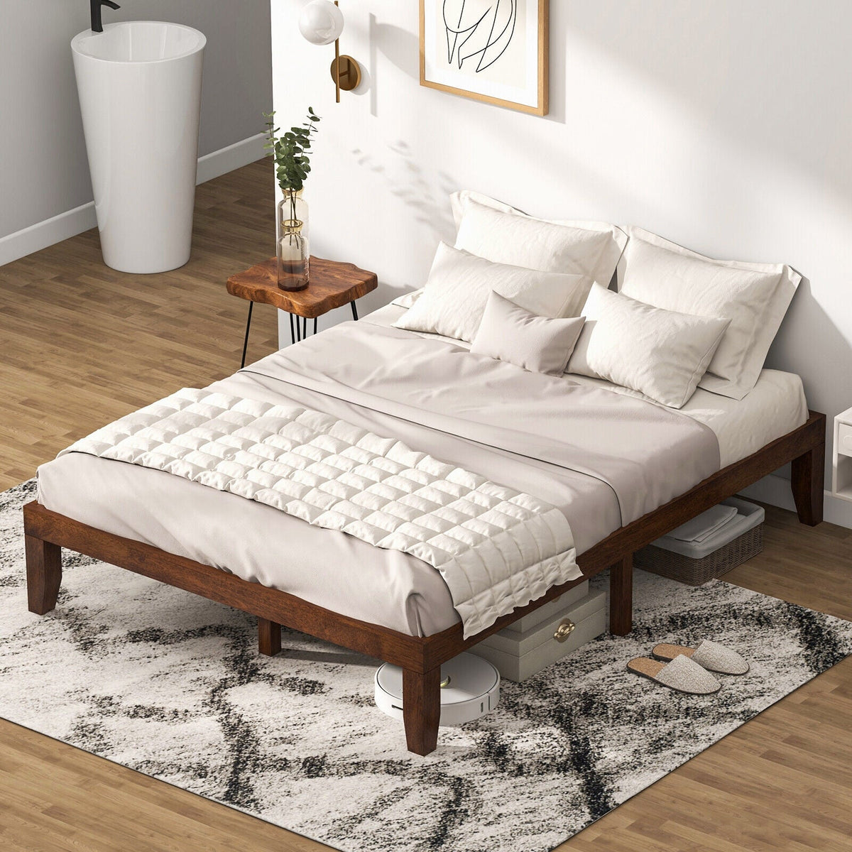 Queen Size 14 Inch Wooden Bed Mattress Frame-Simple Bed Frame-DECOROLALA