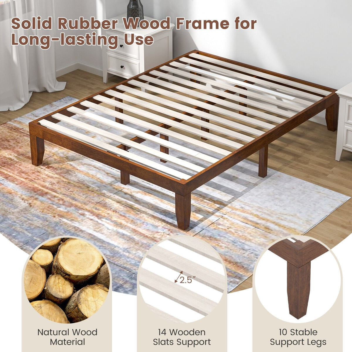 Queen Size 14 Inch Wooden Bed Mattress Frame-Simple Bed Frame-DECOROLALA