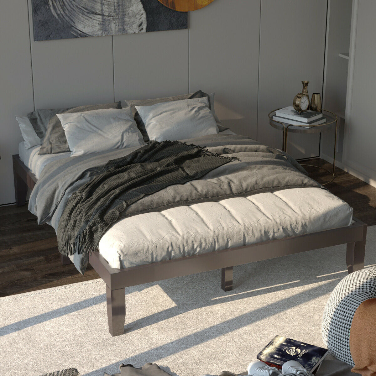 Queen Size 14 Inch Wooden Bed Mattress Frame-Simple Bed Frame-DECOROLALA