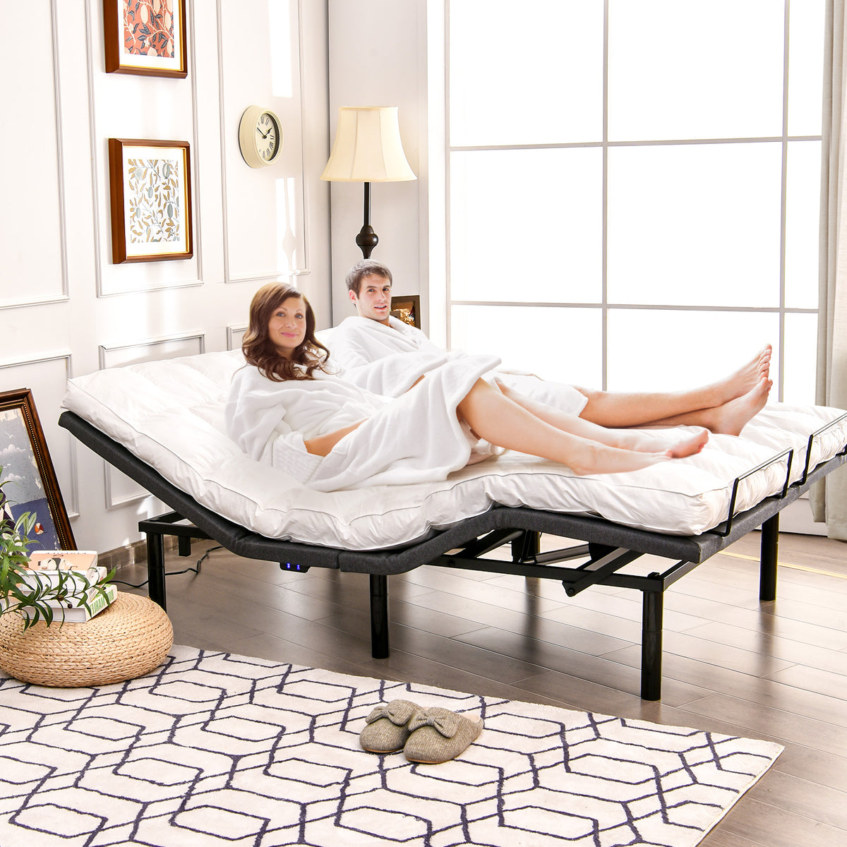 Queen Size Adjustable Bed Base Electric Bed Frame with Massage Modes-Simple Bed Frame-DECOROLALA