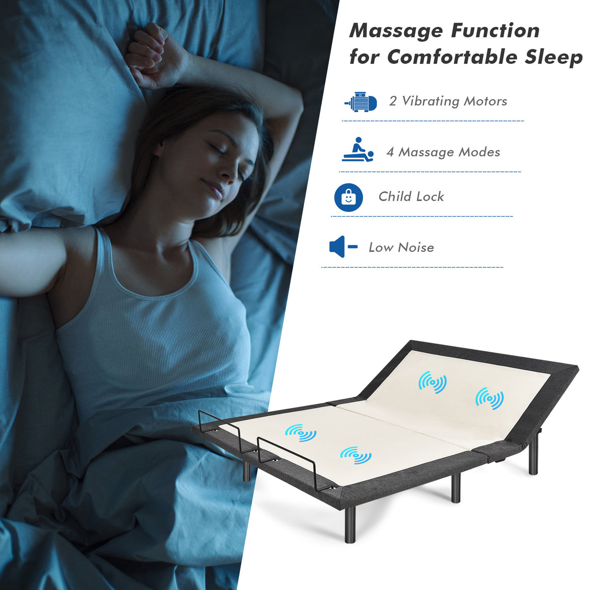 Queen Size Adjustable Bed Base Electric Bed Frame with Massage Modes-Simple Bed Frame-DECOROLALA