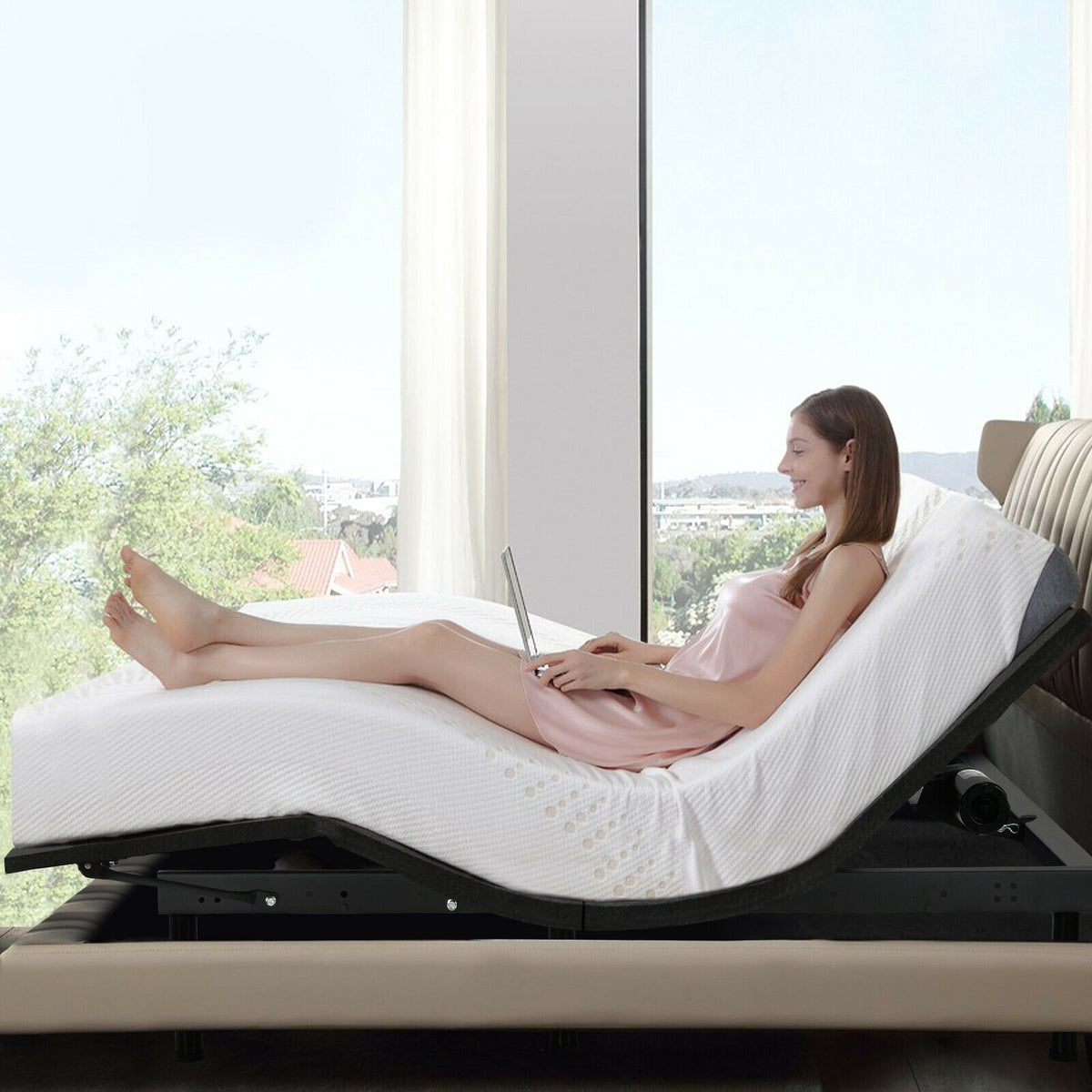 Queen Size Adjustable Bed Base Frame with Wireless Remote Control-Simple Bed Frame-DECOROLALA