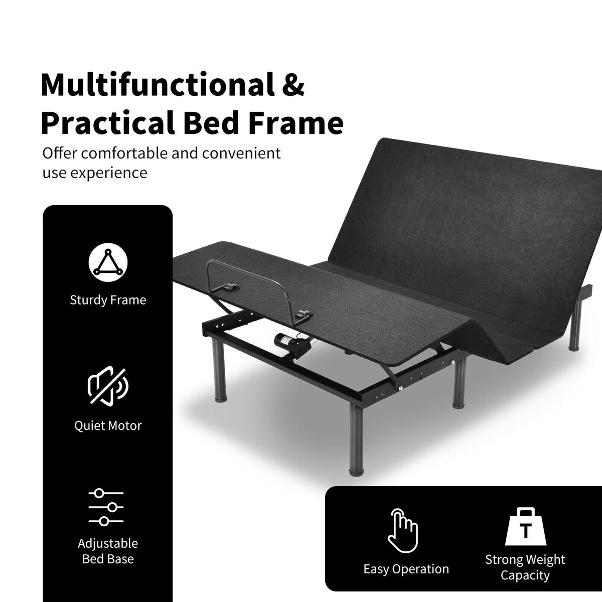 Queen Size Adjustable Bed Base Frame with Wireless Remote Control-Simple Bed Frame-DECOROLALA