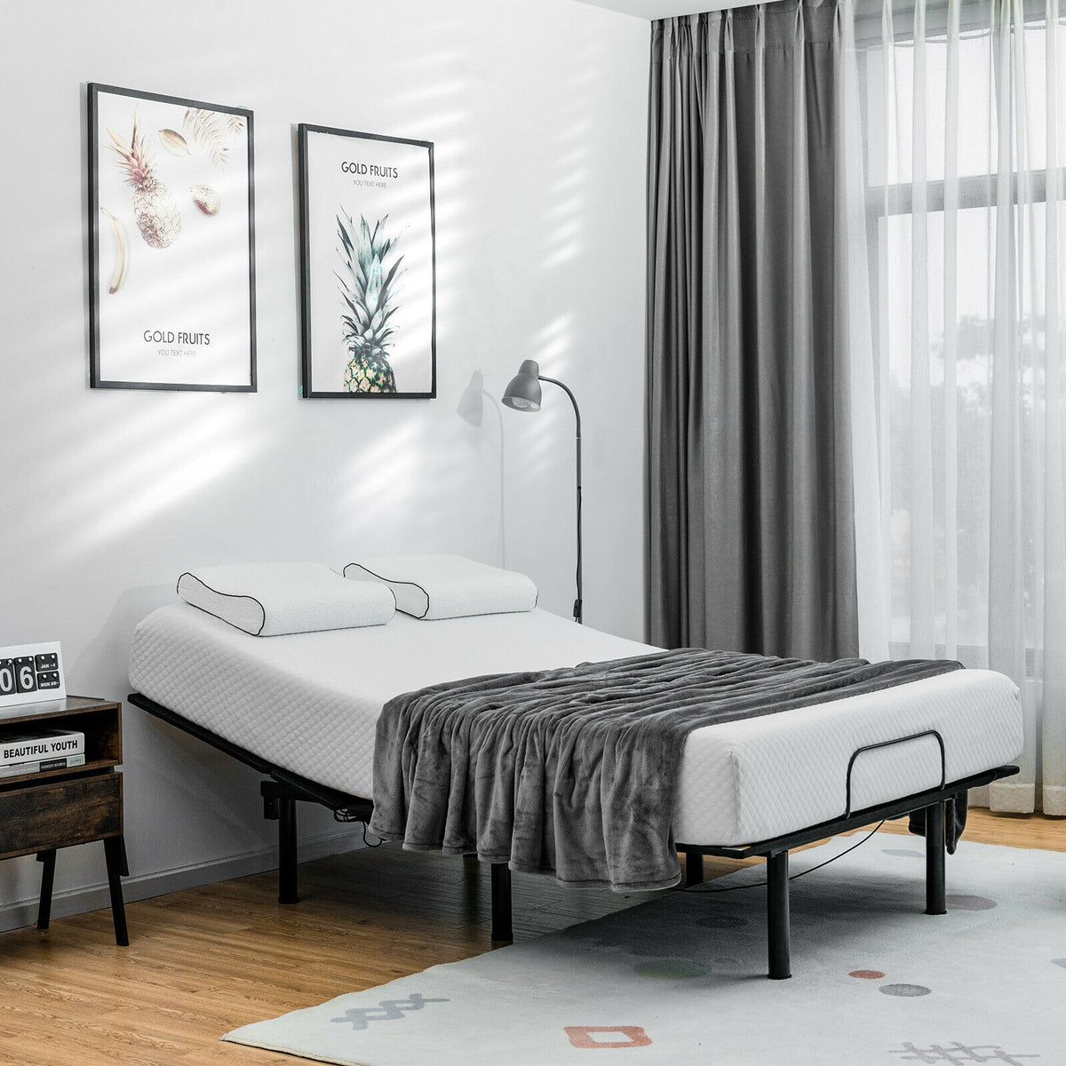 Queen Size Adjustable Bed Base with Head and Foot Incline-Simple Bed Frame-DECOROLALA