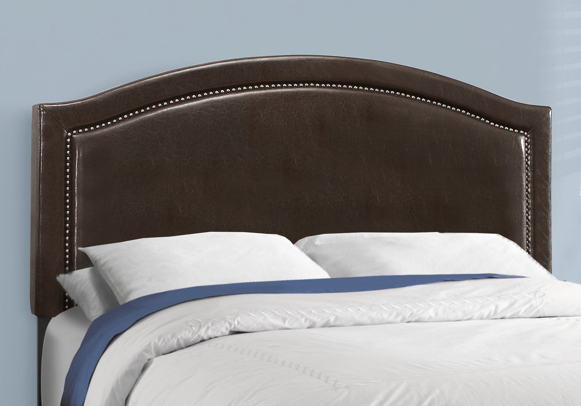 Queen Size Bed Frame Grey Linen Chrome Nailhead-Bed-DECOROLALA