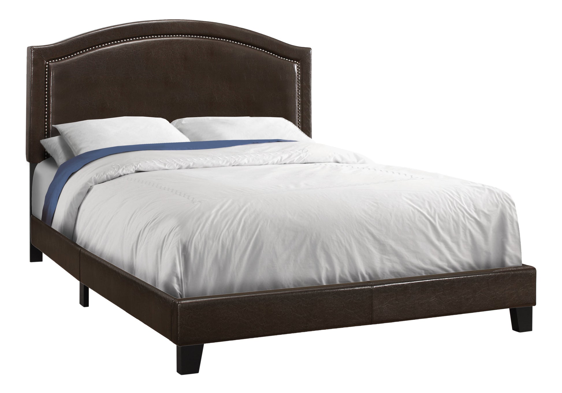 Queen Size Bed Frame Grey Linen Chrome Nailhead-Bed-DECOROLALA