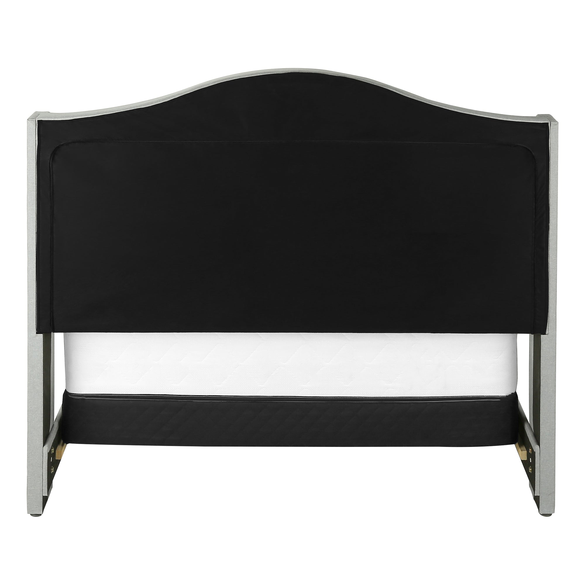 Queen Size Bed Frame Grey Linen Chrome Nailhead Trim-Bed-DECOROLALA
