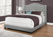Queen Size Bed Frame Grey Linen Chrome Nailhead Trim-Bed-DECOROLALA