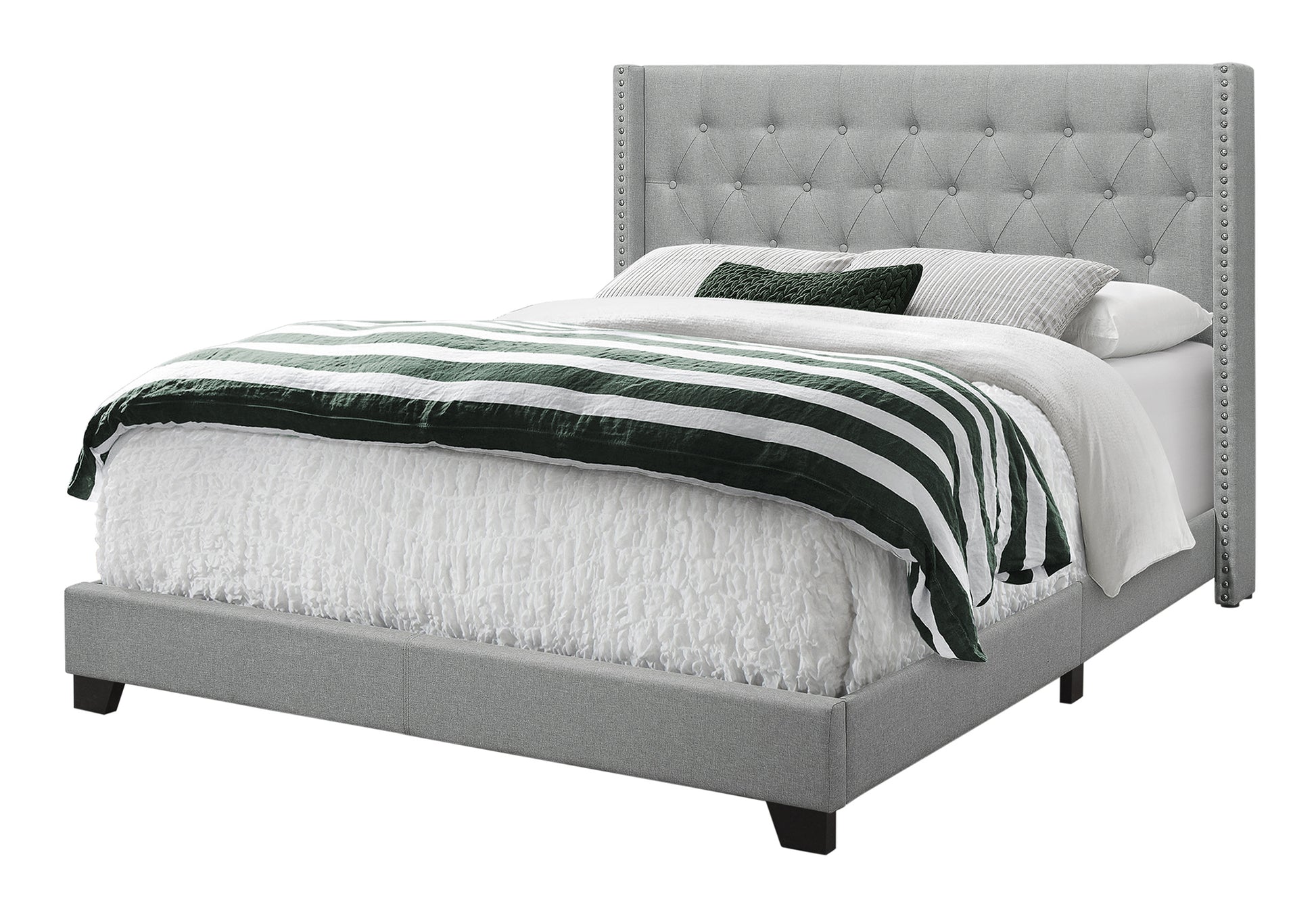 Queen Size Bed Frame Grey Linen Wingback Headboard-Bed-DECOROLALA