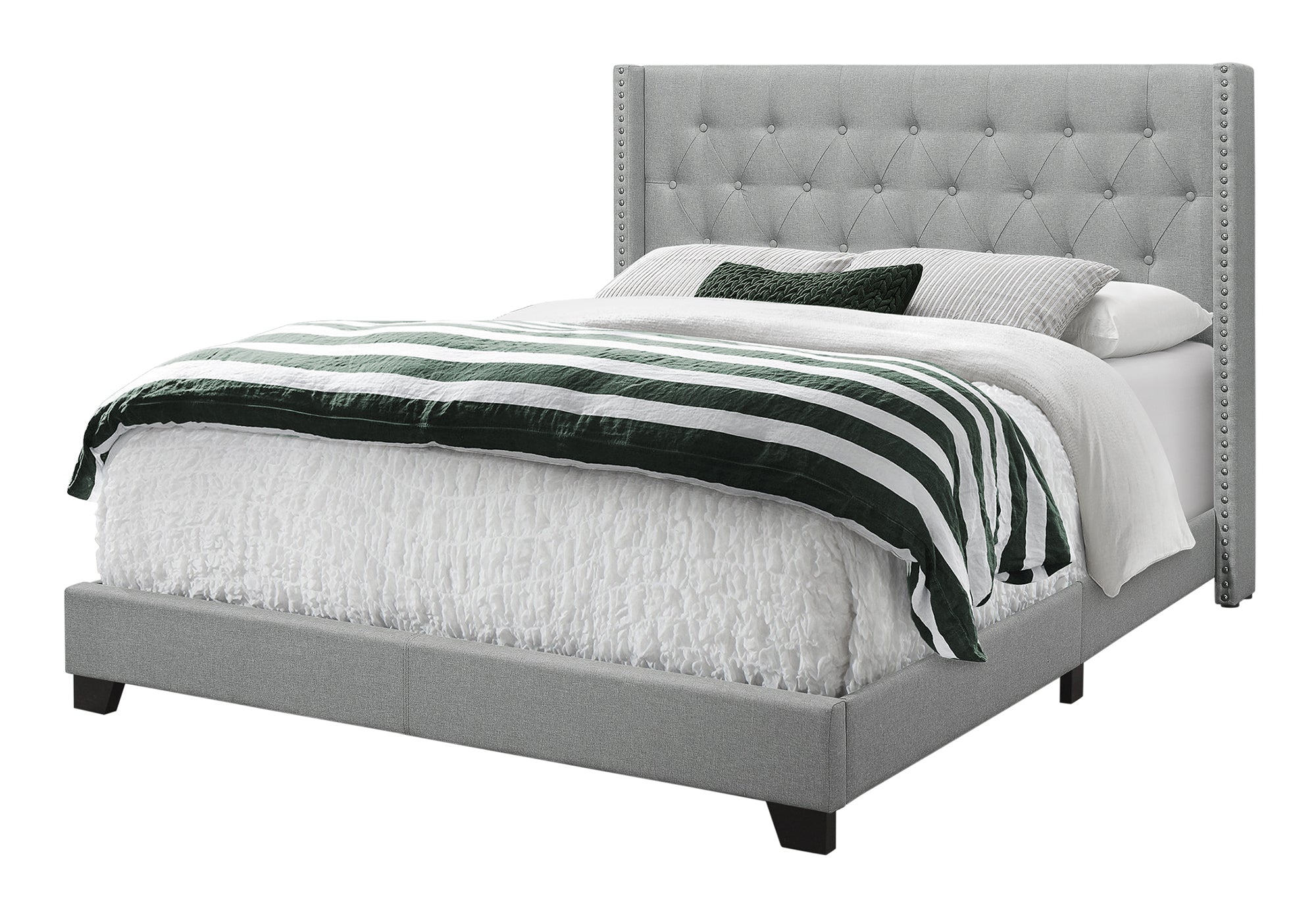 Queen Size Bed Frame Grey Linen Wingback Headboard-Bed-DECOROLALA