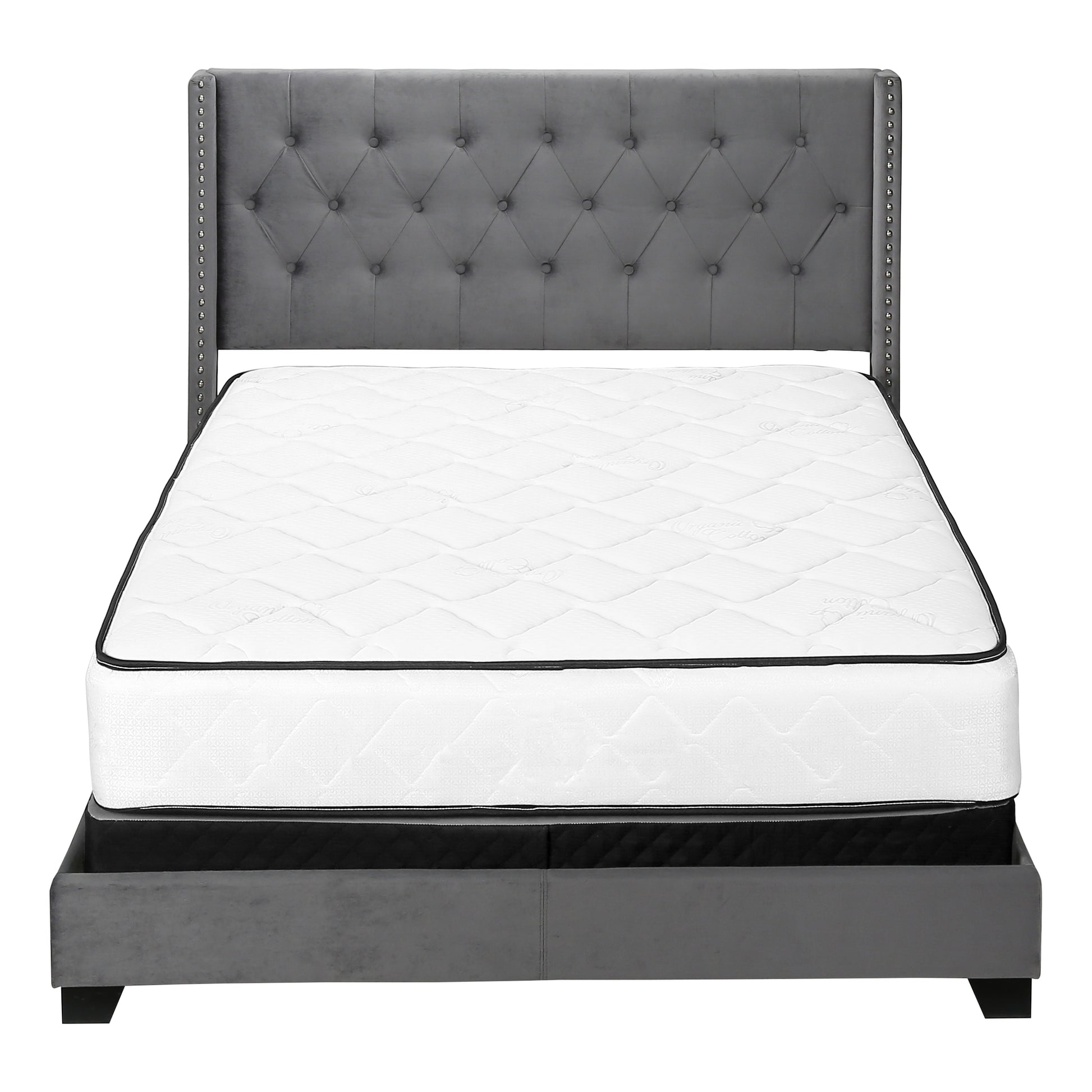 Queen Size Bed Frame Grey Linen Wingback Headboard-Bed-DECOROLALA
