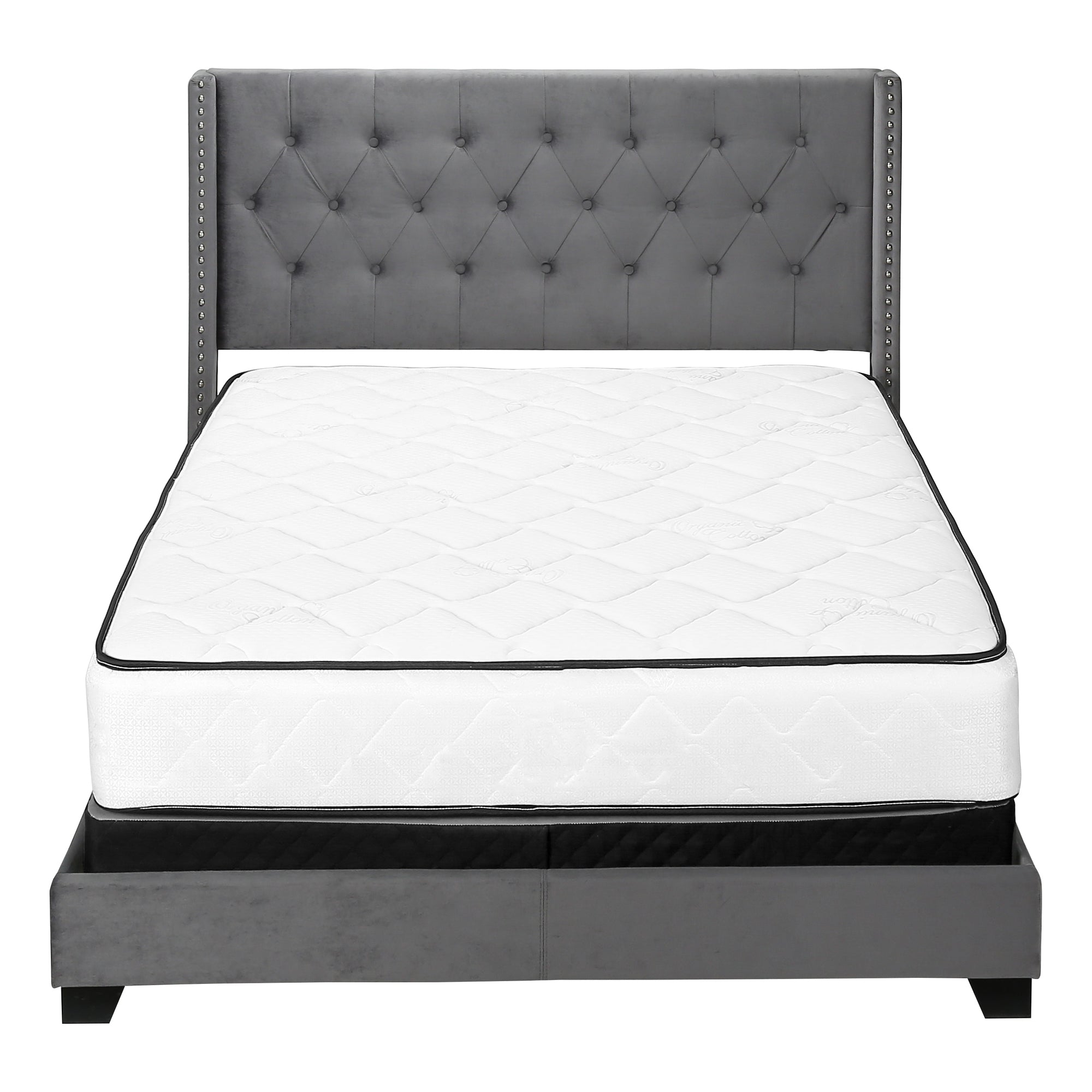 Queen Size Bed Frame Grey Linen Wingback Headboard-Bed-DECOROLALA