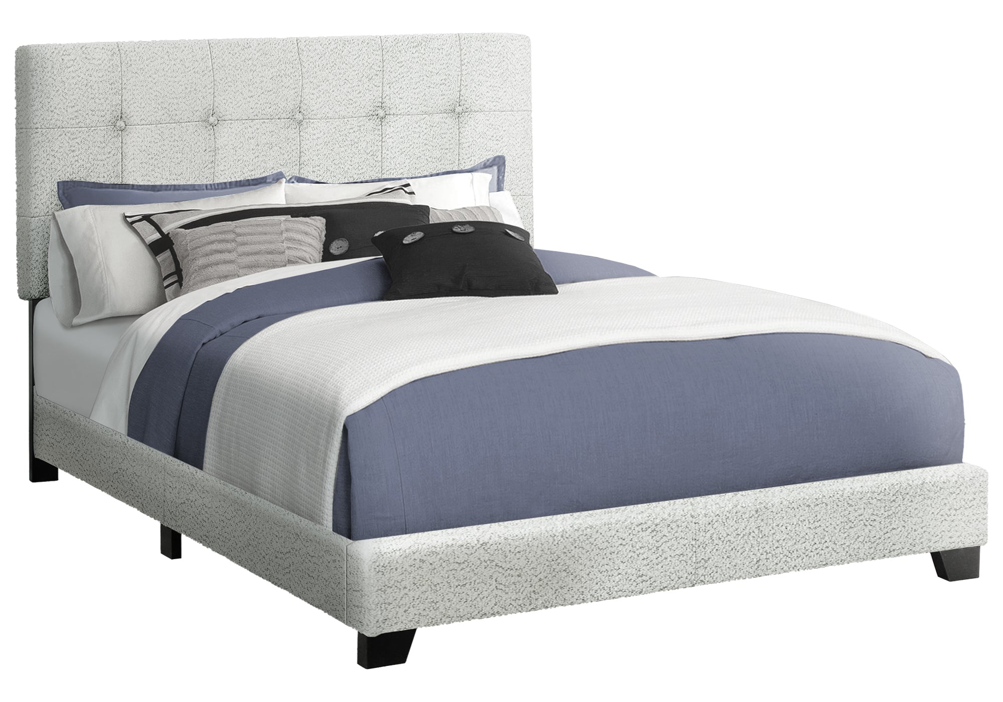 Queen Size Bed Frame, Light Grey Boucle Upholstered-Bed-DECOROLALA