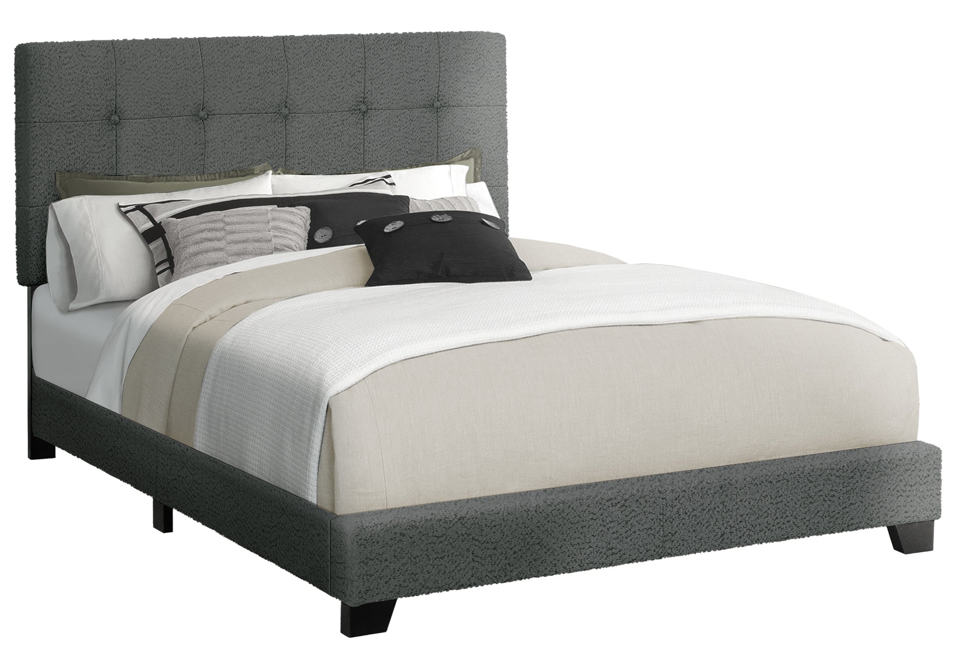 Queen Size Bed Frame, Light Grey Boucle Upholstered-Bed-DECOROLALA