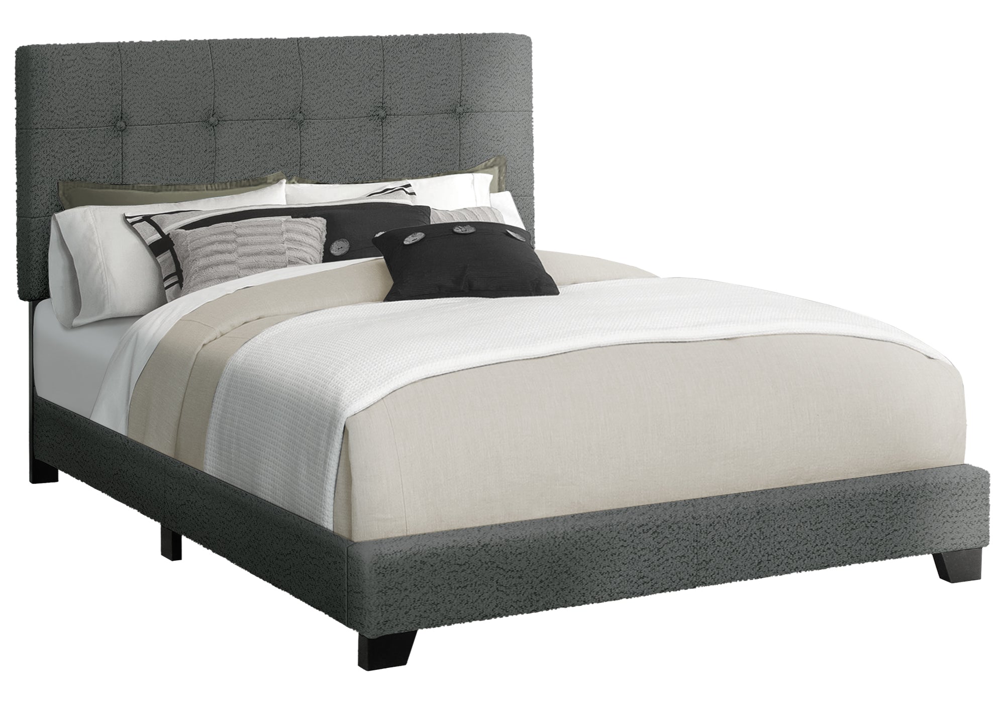 Queen Size Bed Frame, Light Grey Boucle Upholstered-Bed-DECOROLALA