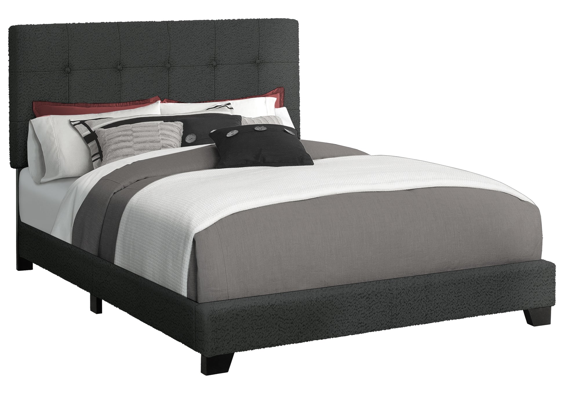 Queen Size Bed Frame, Light Grey Boucle Upholstered-Bed-DECOROLALA