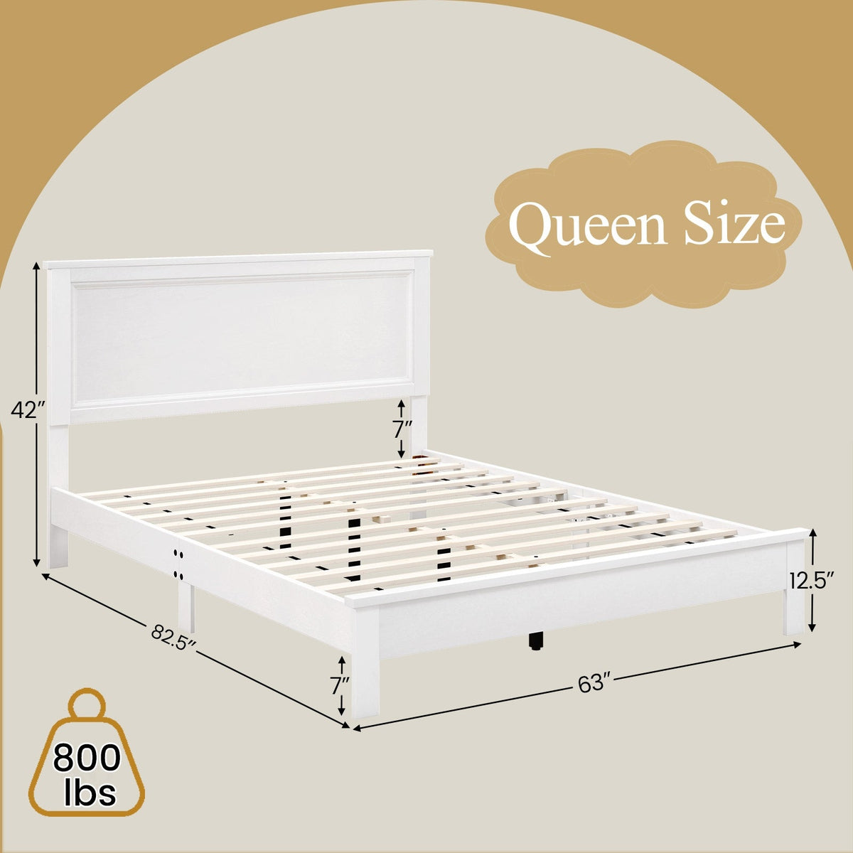 Queen Size Bed Frame Platform Slat High Headboard Bedroom with Rubber Wood Leg-Simple Bed Frame-DECOROLALA