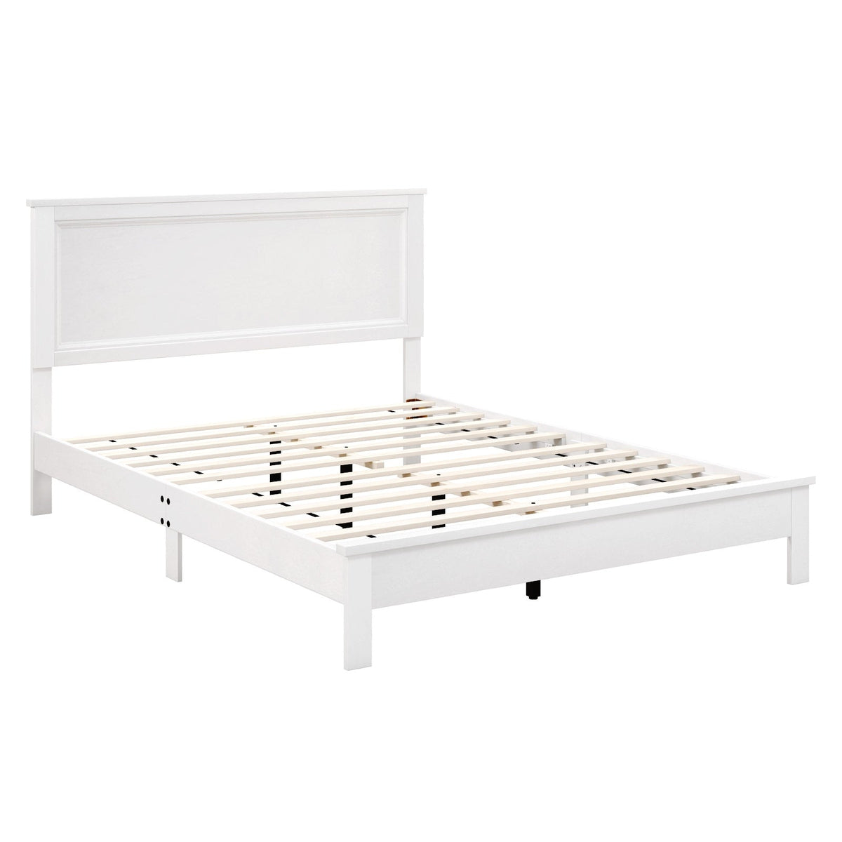 Queen Size Bed Frame Platform Slat High Headboard Bedroom with Rubber Wood Leg-Simple Bed Frame-DECOROLALA