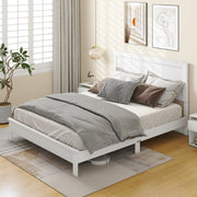 Queen Size Bed Frame Platform Slat High Headboard Bedroom with Rubber Wood Leg-Simple Bed Frame-DECOROLALA