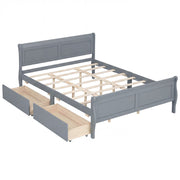 Queen Size Bed Frame with 2 Storage Drawers and Footboard-Gray-Simple Bed Frame-DECOROLALA