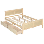 Queen Size Bed Frame with 2 Storage Drawers and Footboard-Natural-Simple Bed Frame-DECOROLALA