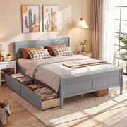 Queen Size Bed Frame with 2 Storage Drawers and Footboard-Simple Bed Frame-DECOROLALA