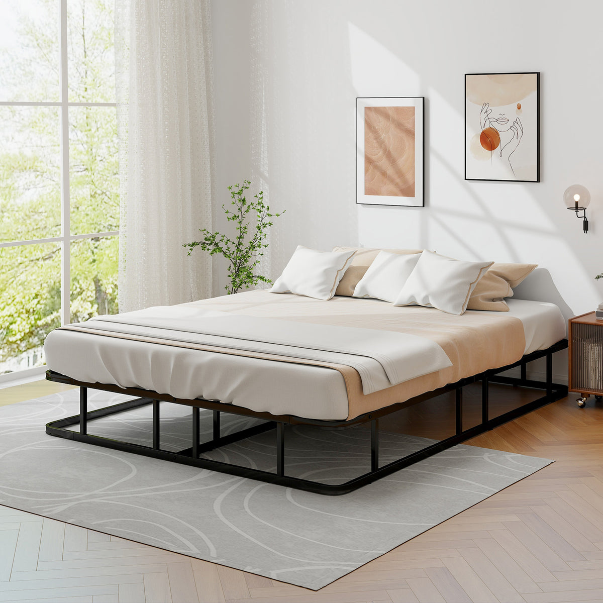 Queen Size Bed Frame with Metal Slat Support-Simple Bed Frame-DECOROLALA