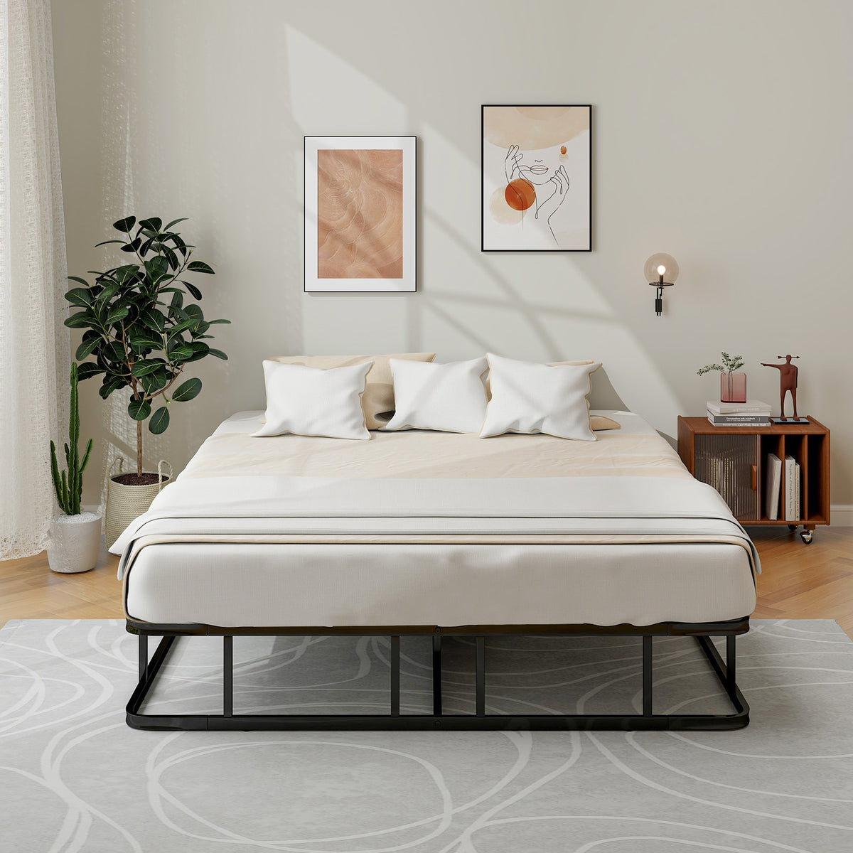 Queen Size Bed Frame with Metal Slat Support-Simple Bed Frame-DECOROLALA